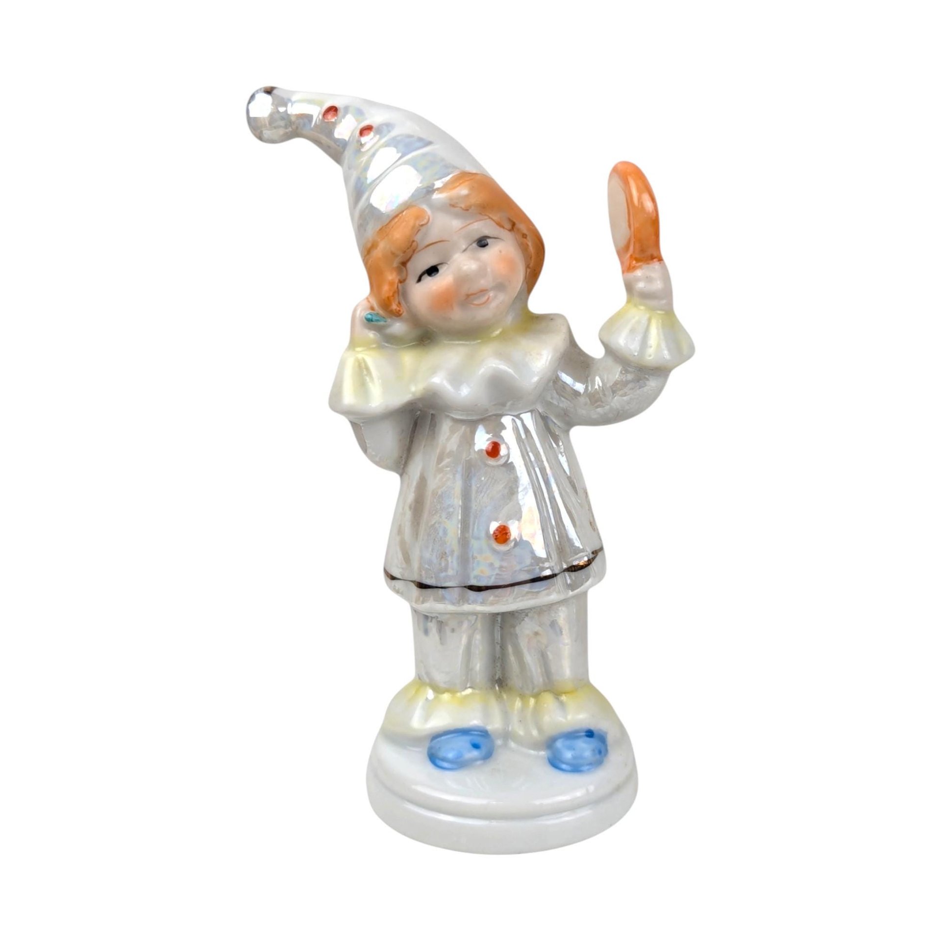 Vintage Luster Ceramic Jester Figurine Trio