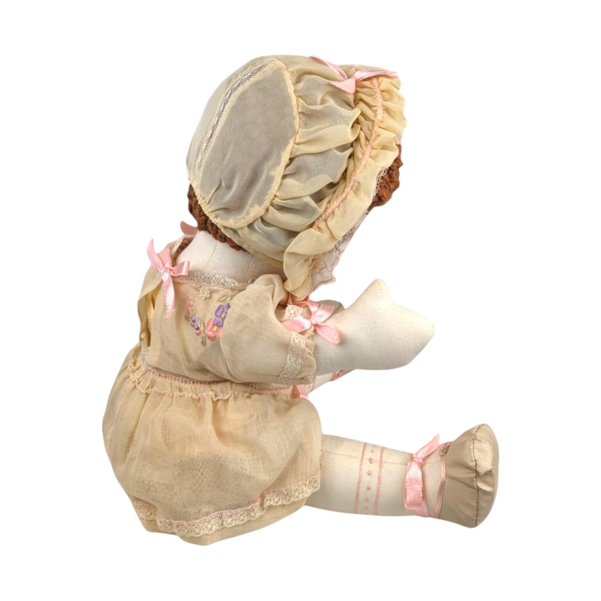 Vintage Handmade Cloth Doll in Bonnet and Dress