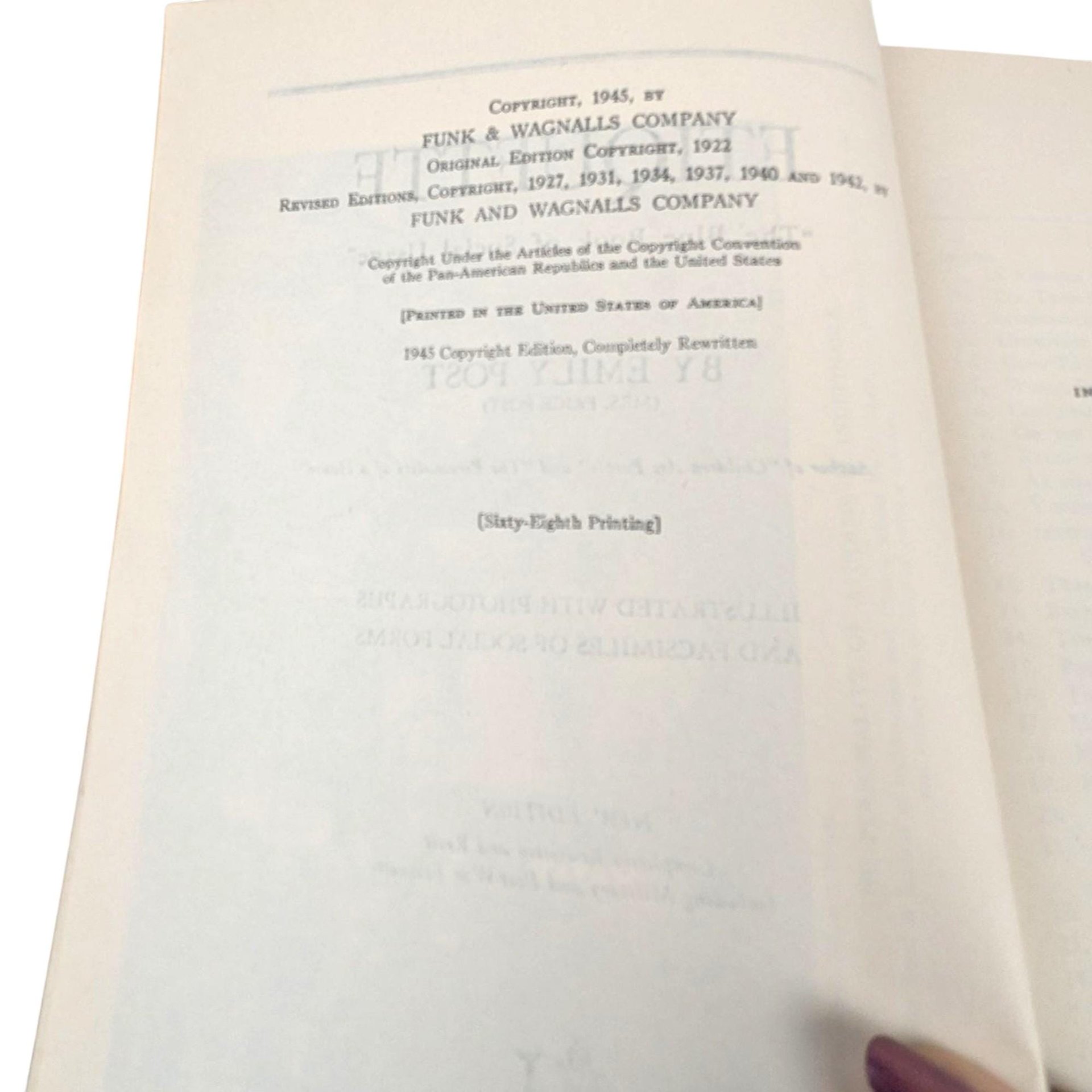 1945 Etiquette: Emily Post Hardcover The Blue Book of Social Usage