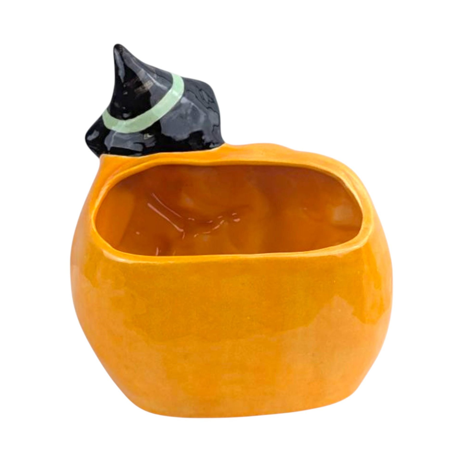 Vintage Halloween Witch and Jack-O-Lantern Ceramic Planter