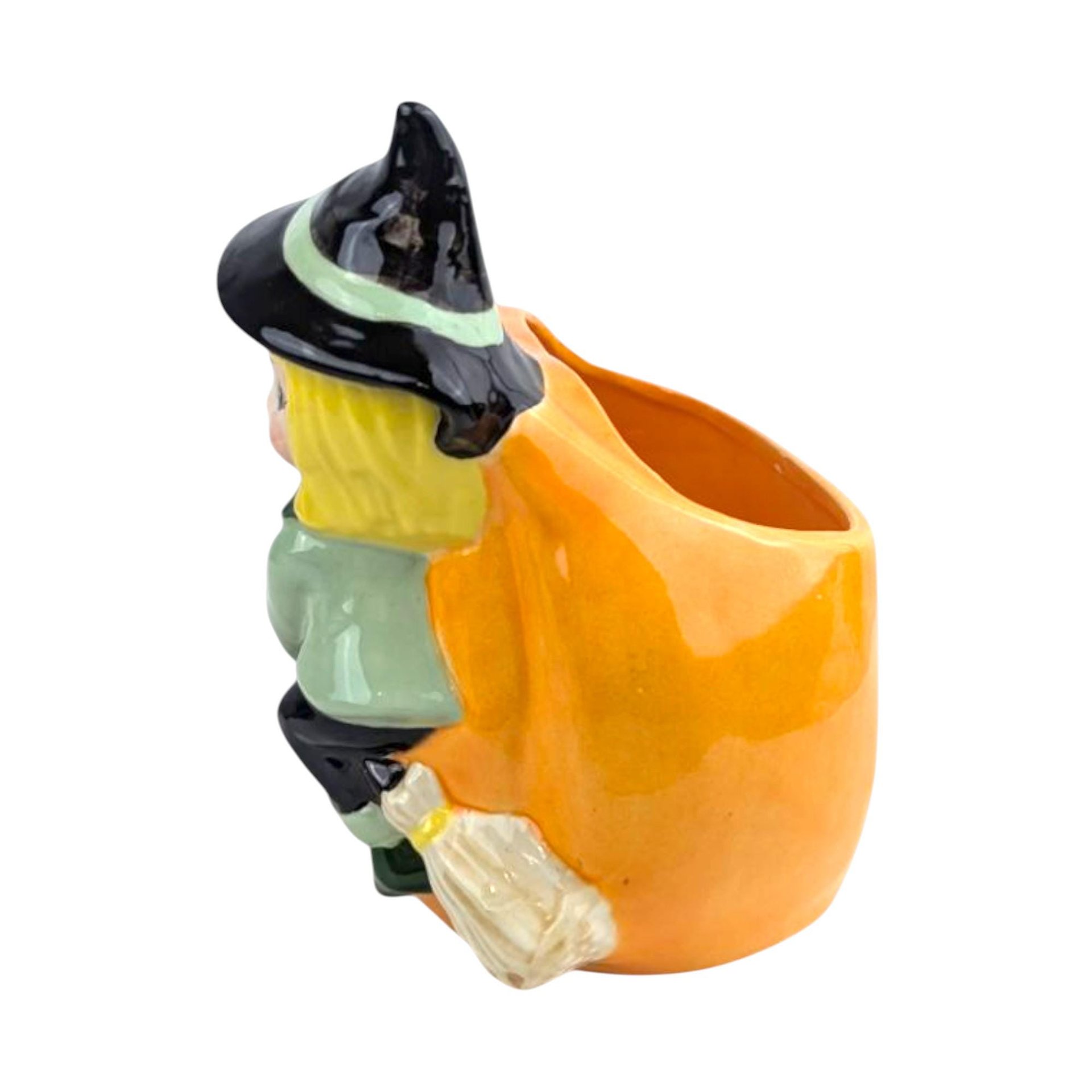 Vintage Halloween Witch and Jack-O-Lantern Ceramic Planter