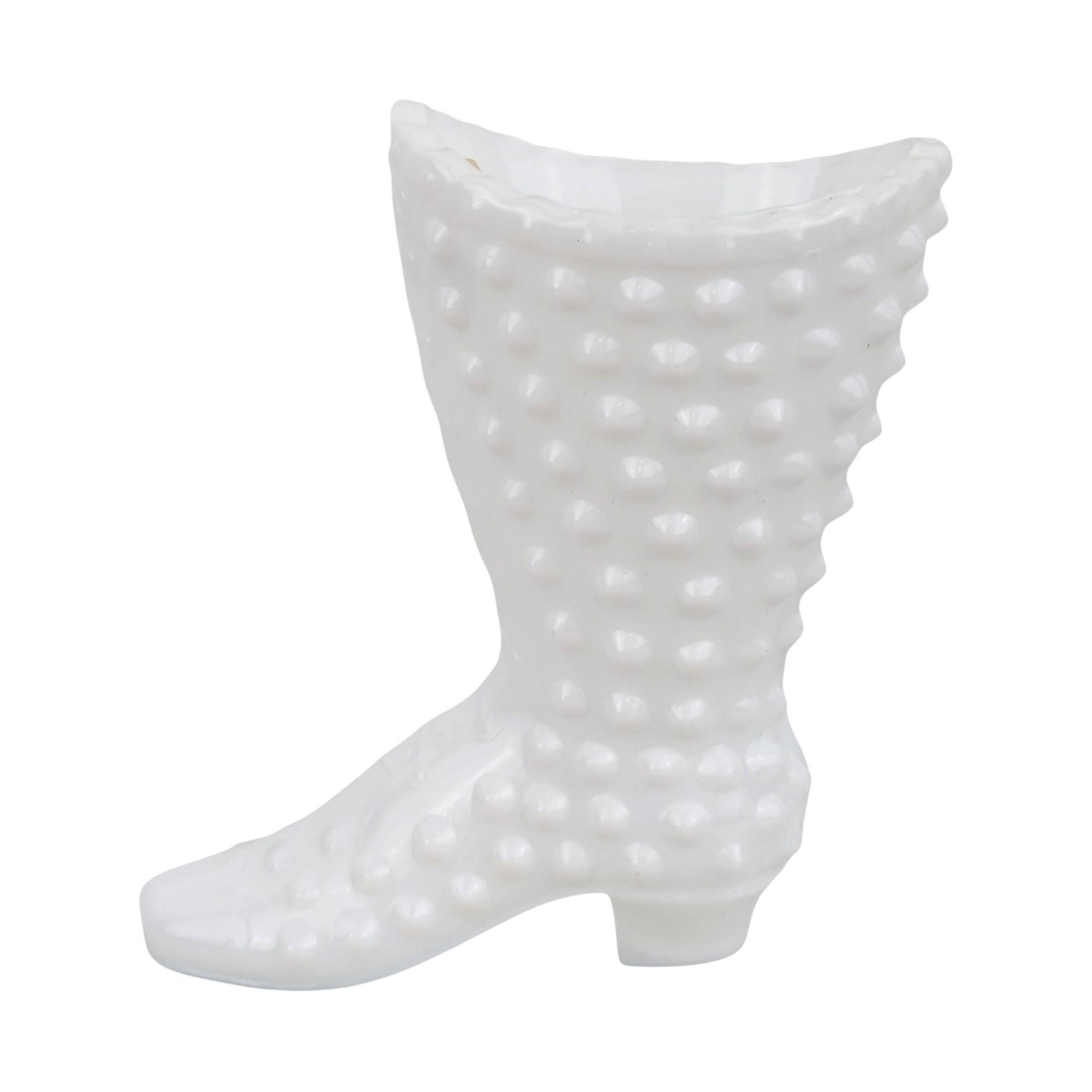 Fenton Hobnail White Milk Glass Boot Figurine