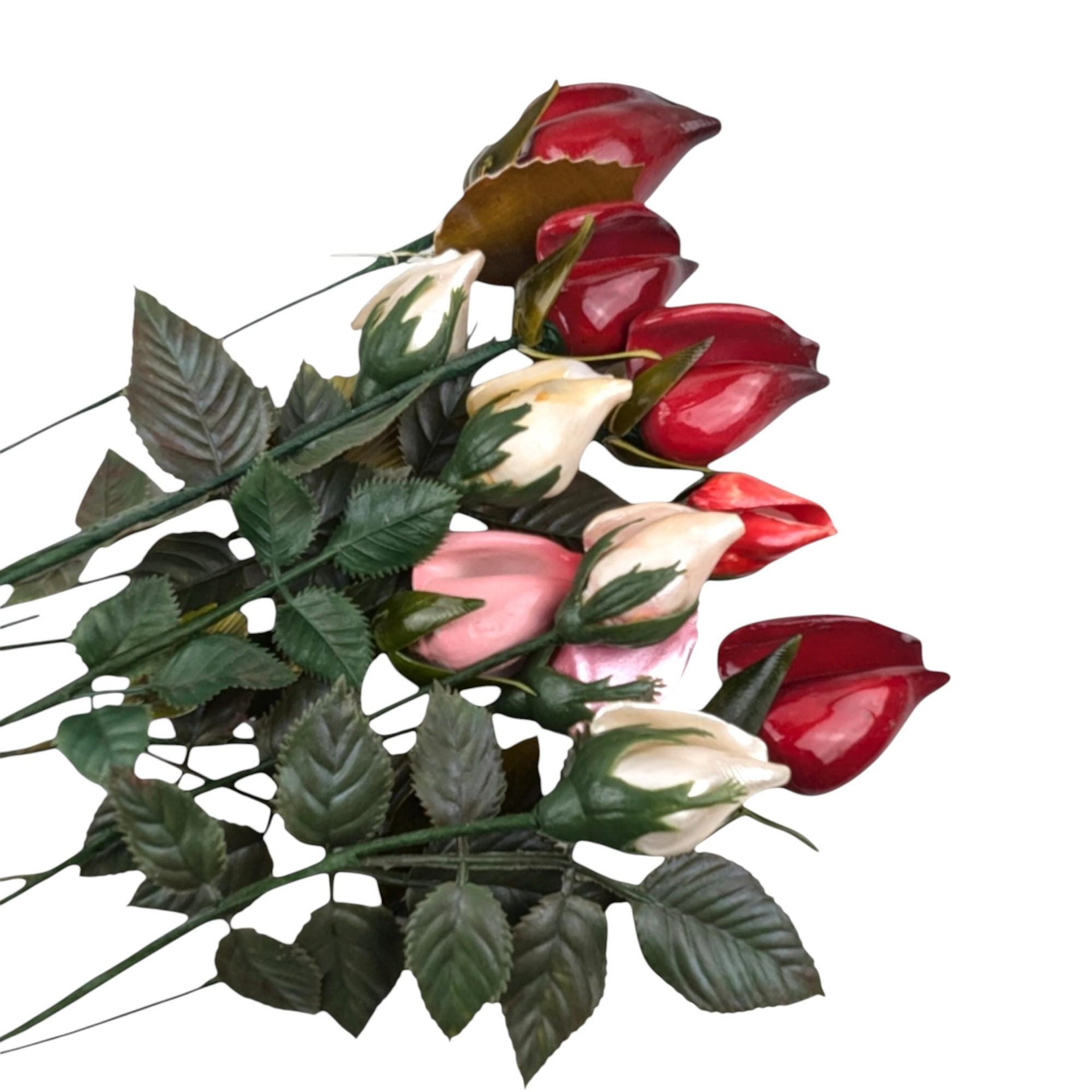 Mid Century Glossy Artificial Rose Bouquet: Assorted Colors