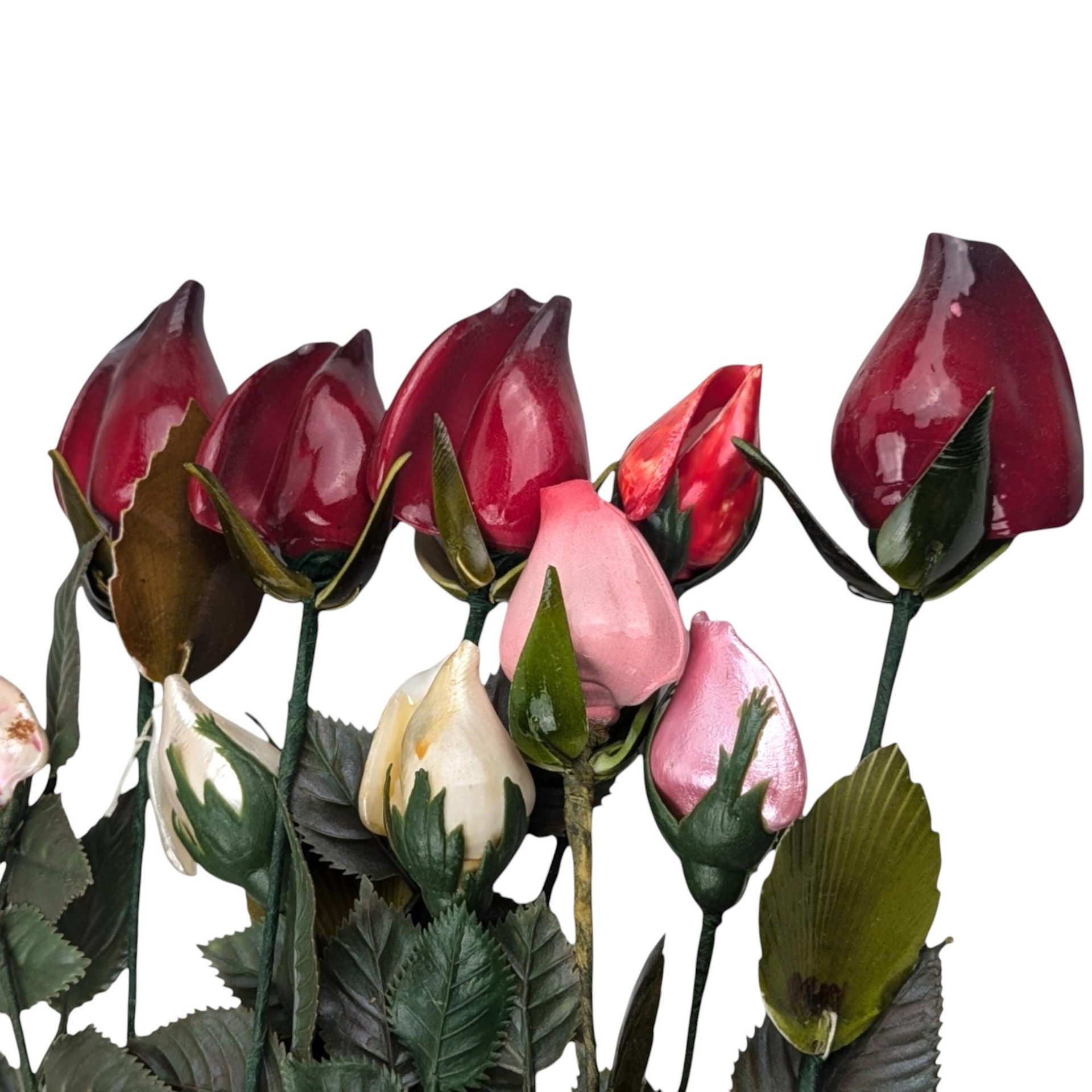 Mid Century Glossy Artificial Rose Bouquet: Assorted Colors