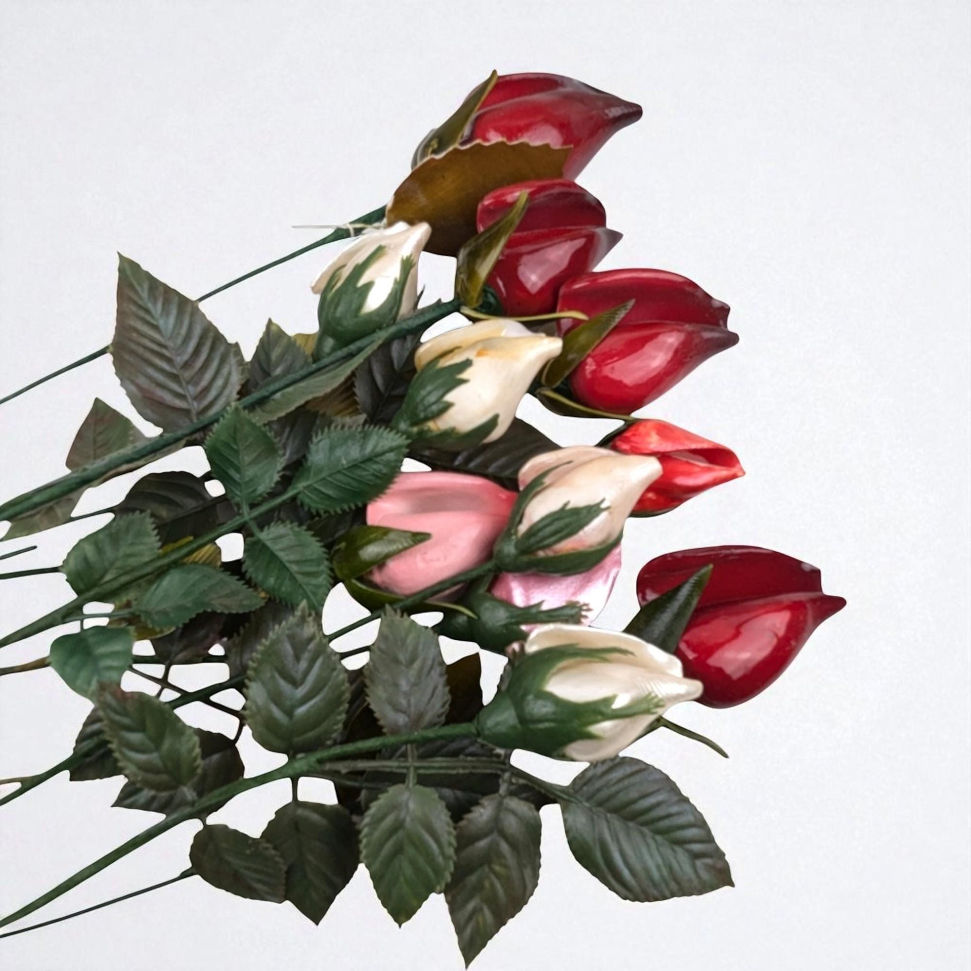 Mid Century Glossy Artificial Rose Bouquet: Assorted Colors