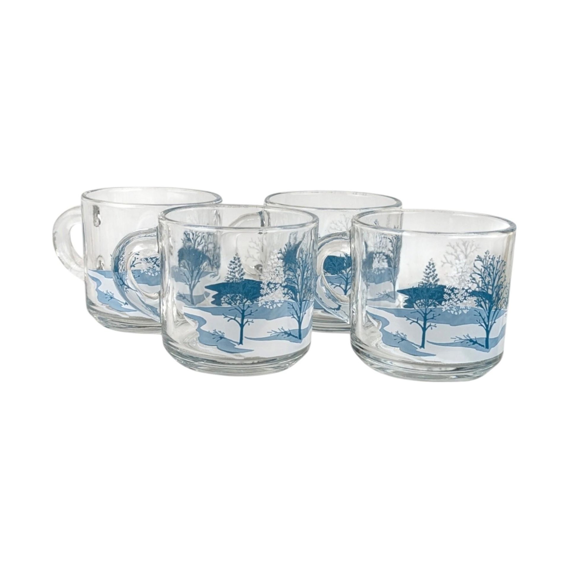 Set of 4 Anchor Hocking Winter Scene Mugs