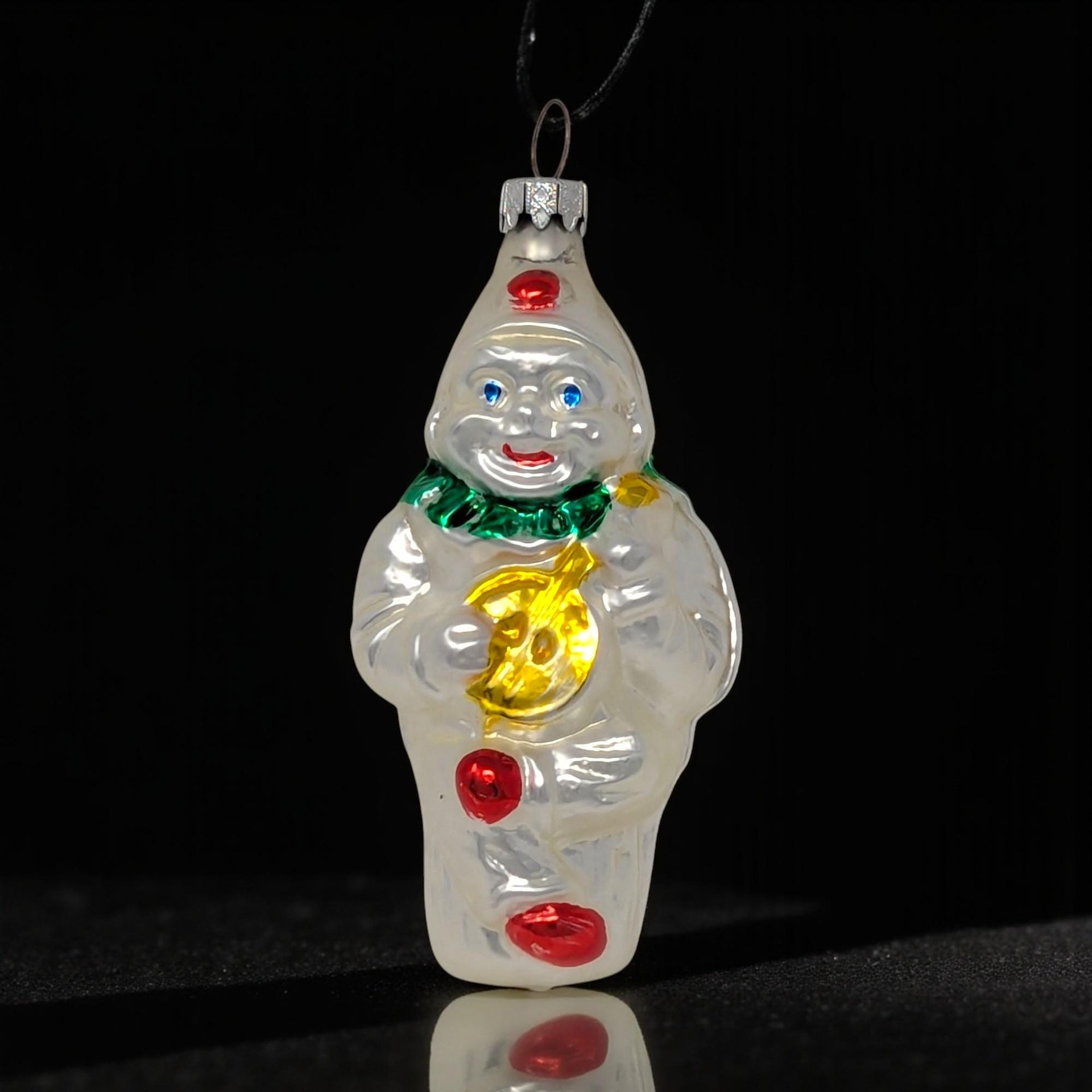 Vintage Blown Glass Clown with Instrument Ornament