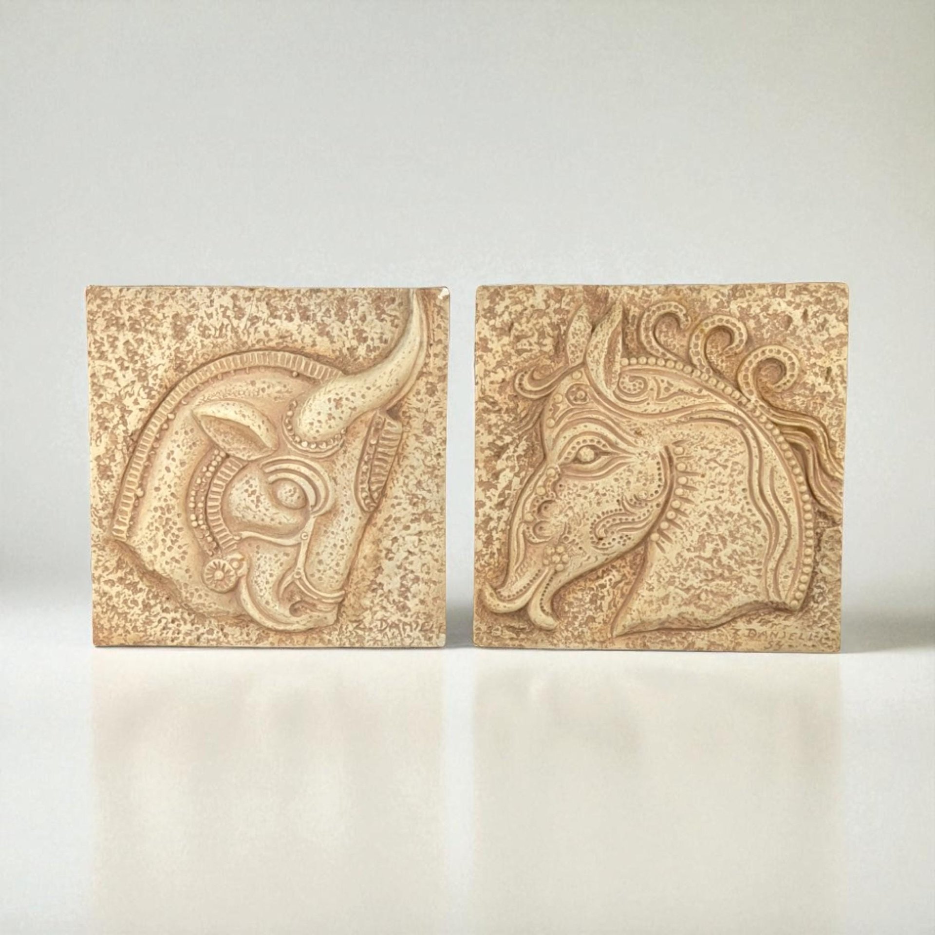 Vintage Z. Danjell Creations Greek Horse & Bull Plaques
