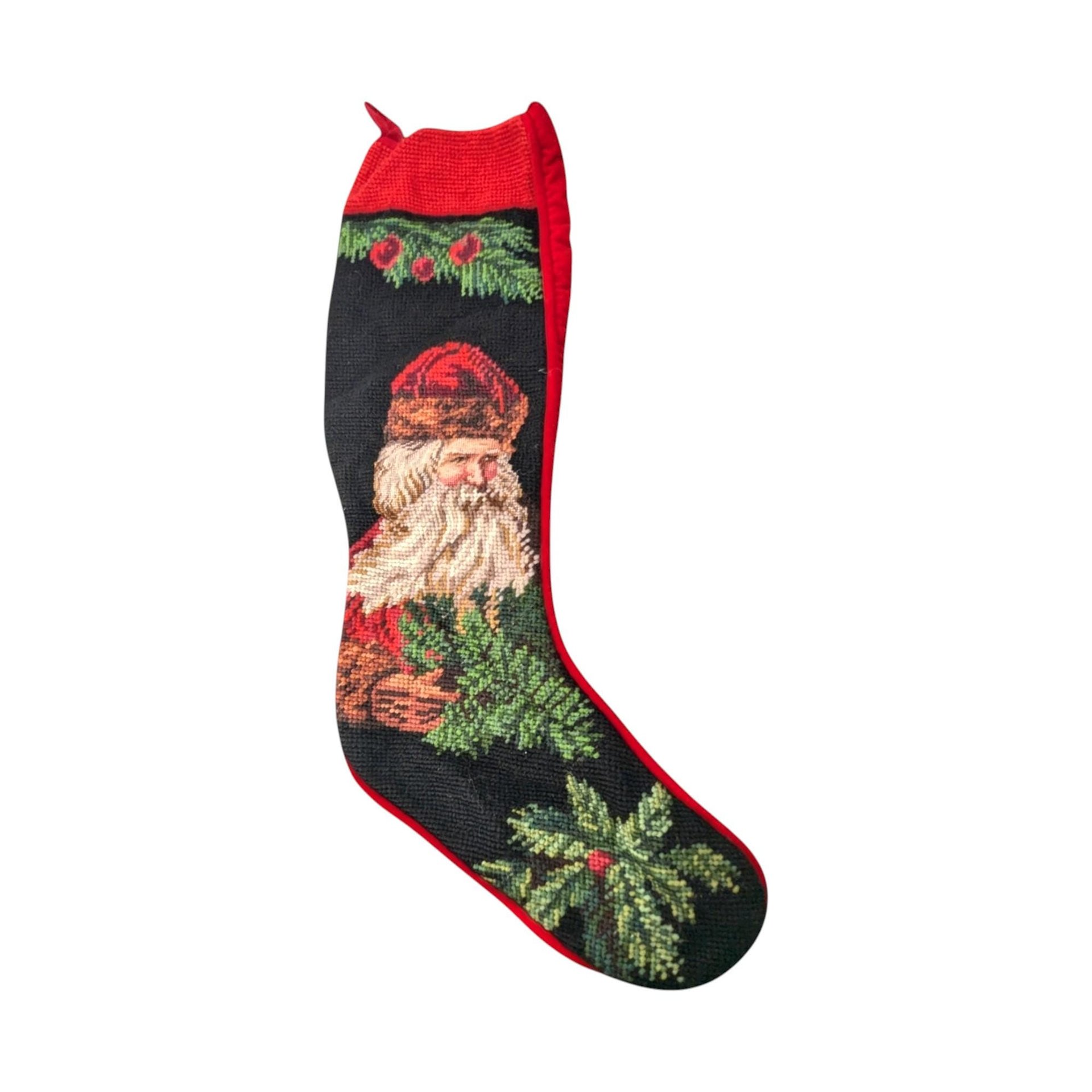 Vintage Old World Santa Needlepoint Stocking