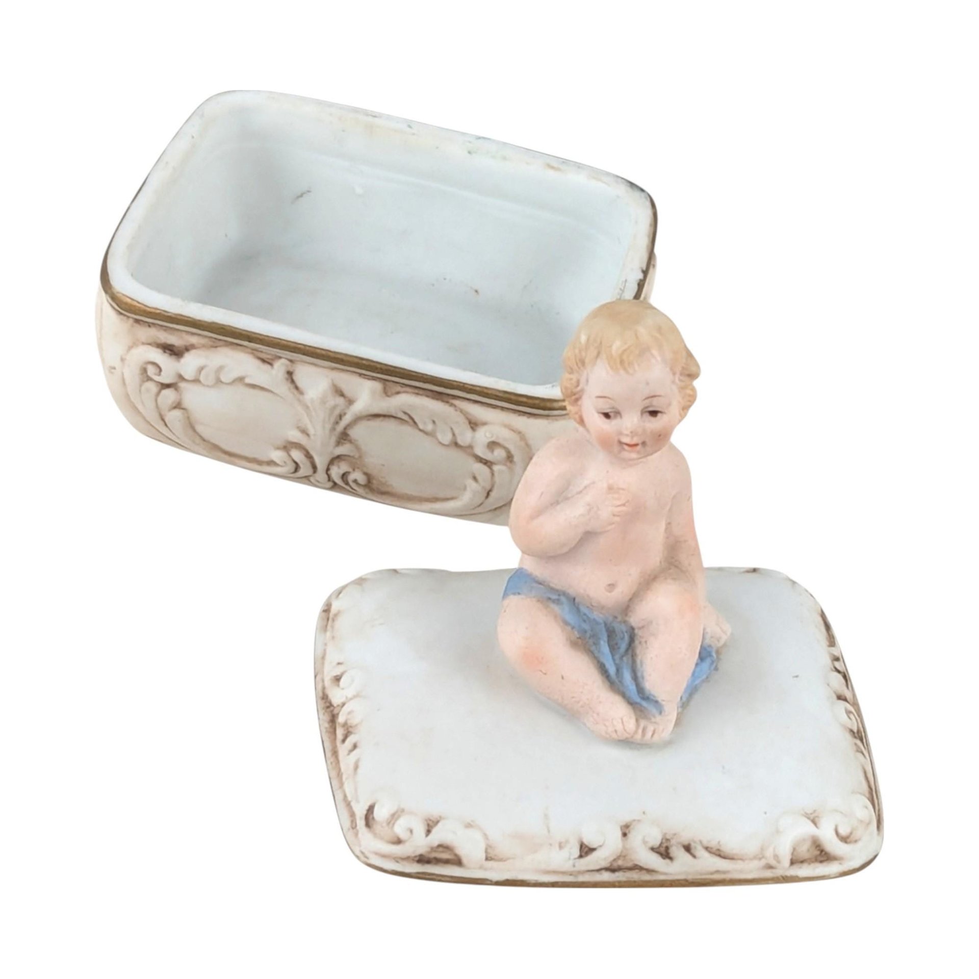 Vintage Topline Bisque Porcelain Baby on Pillow Trinket Box