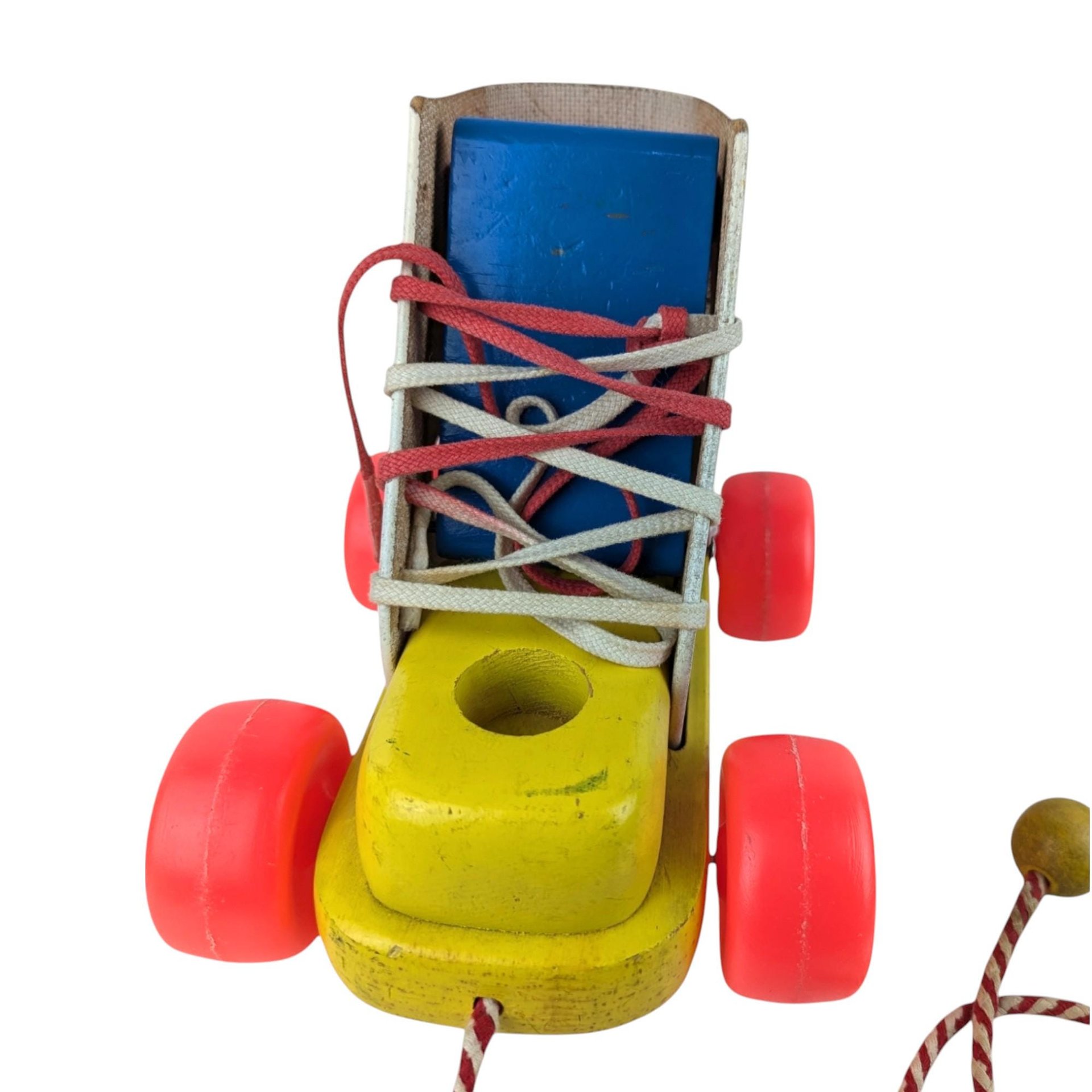 Vintage Playskool Wood Shoe Shape Sorter Pull Toy