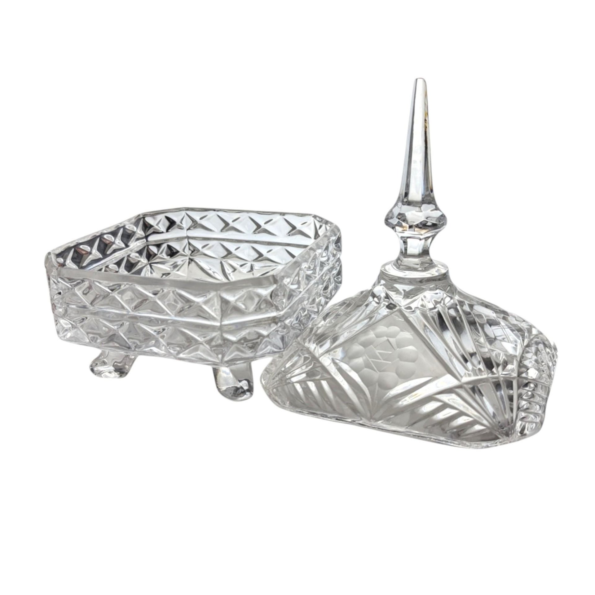 Vintage Crystal Cut Glass Pedestal Candy Dish