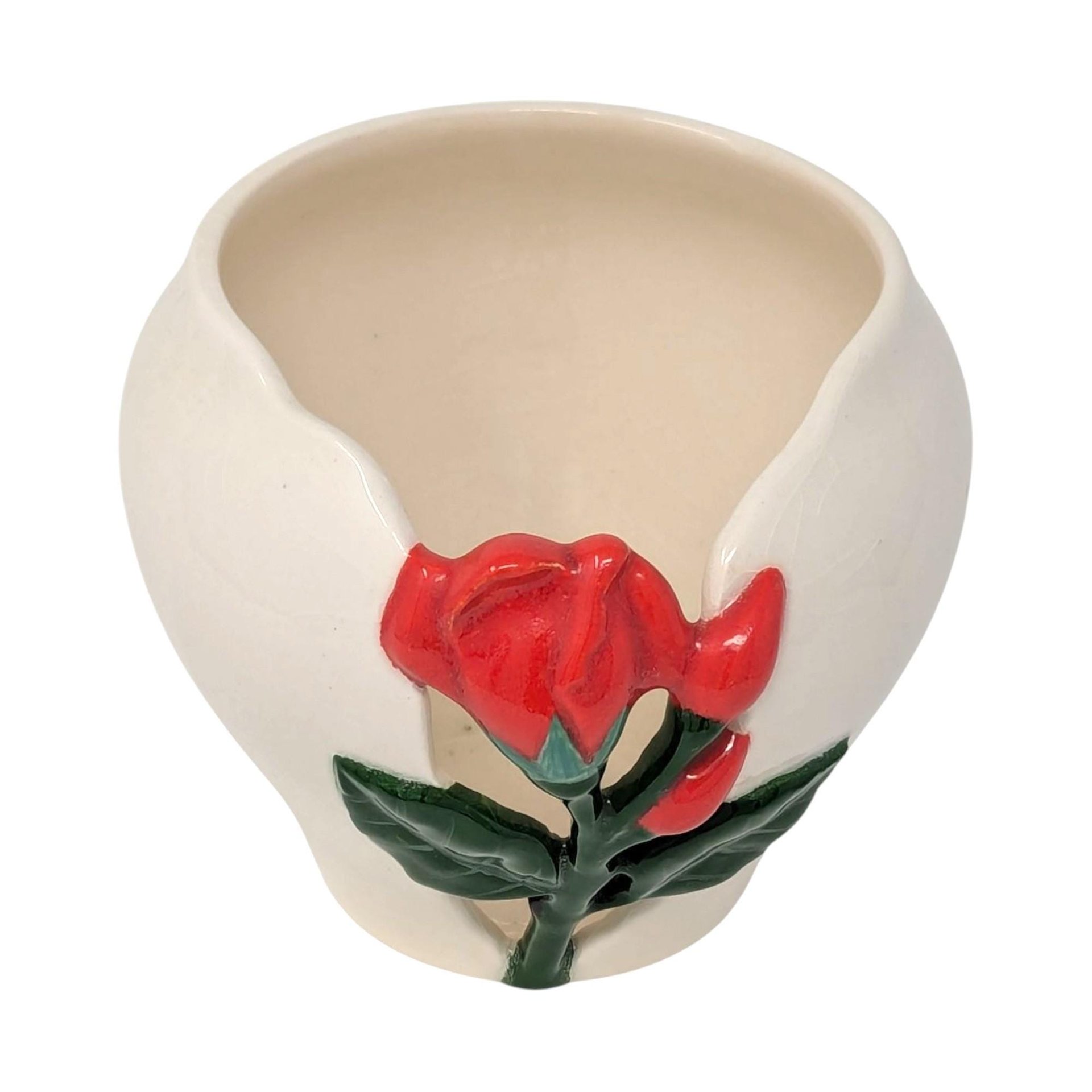 Vintage Alaskan Rose Relief Ceramic Planter