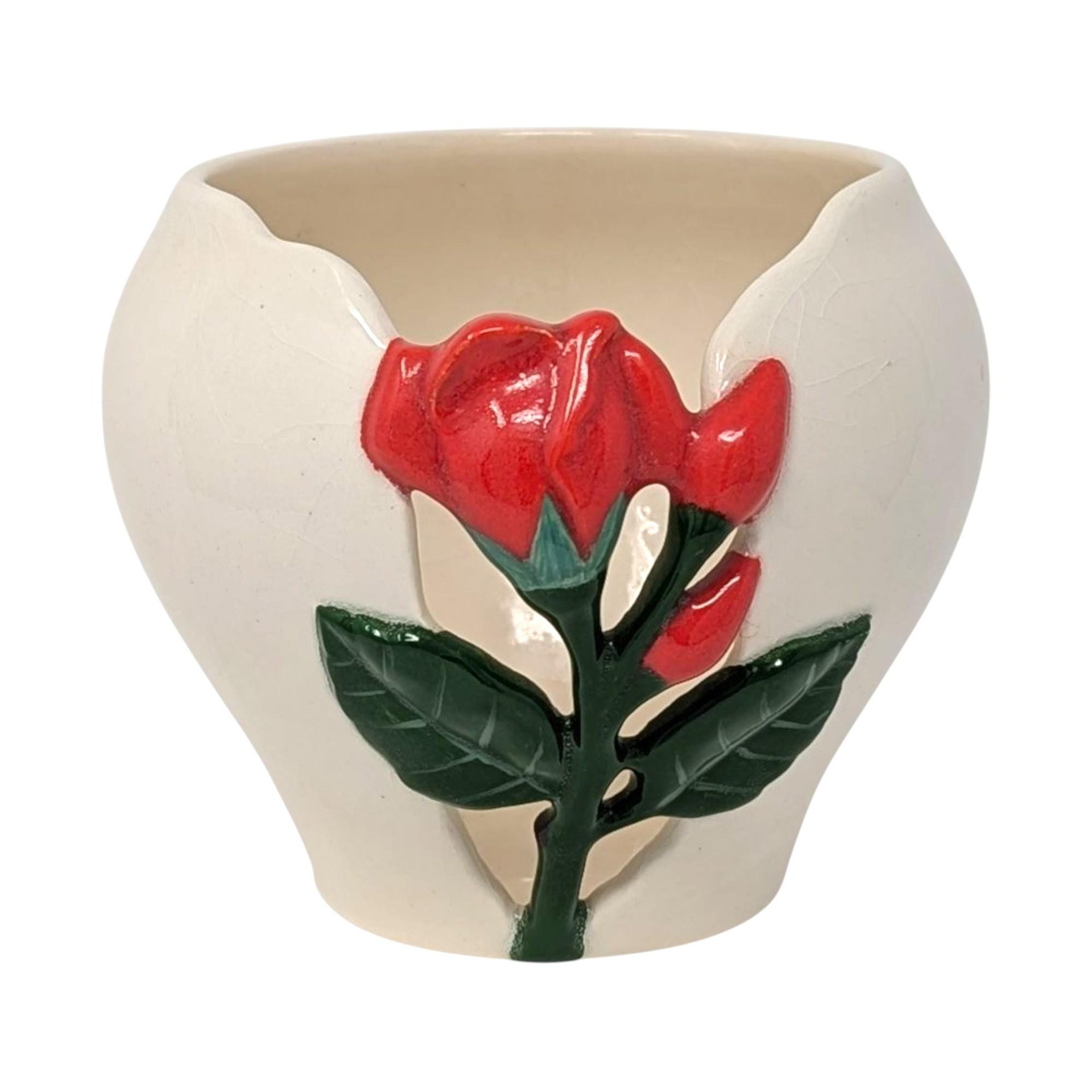 Vintage Alaskan Rose Relief Ceramic Planter