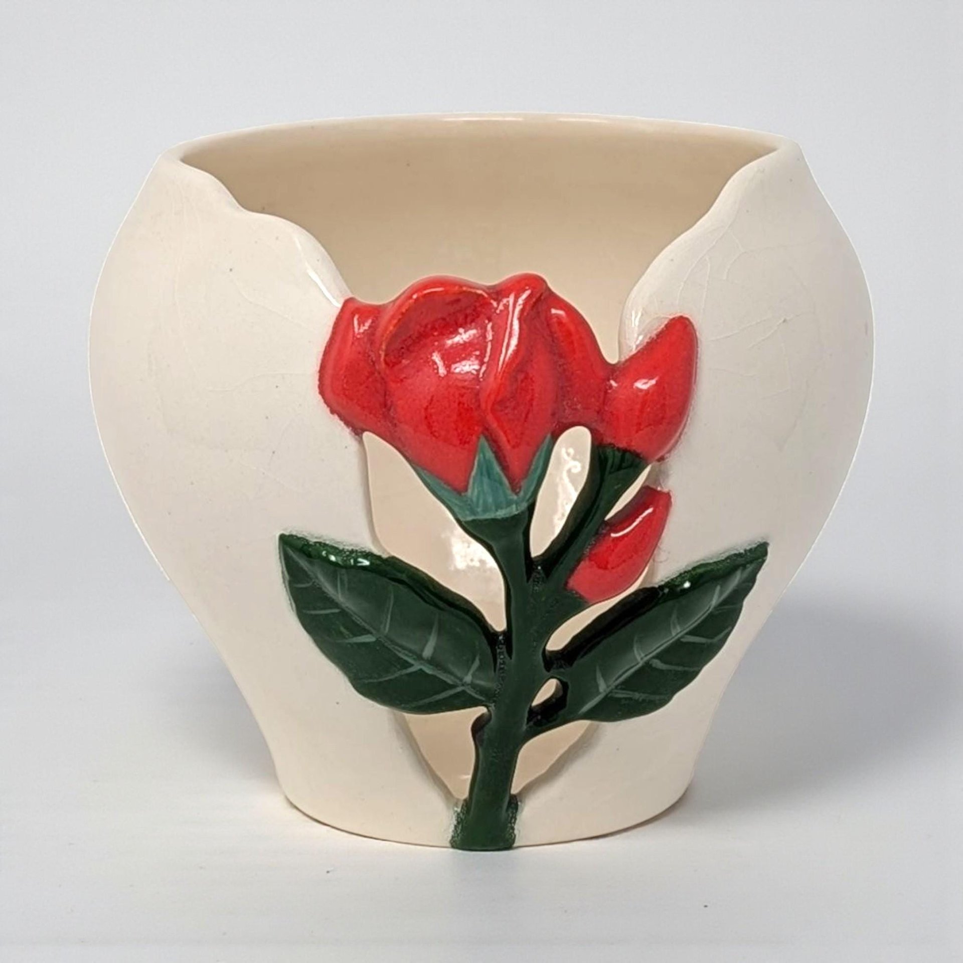 Vintage Alaskan Rose Relief Ceramic Planter