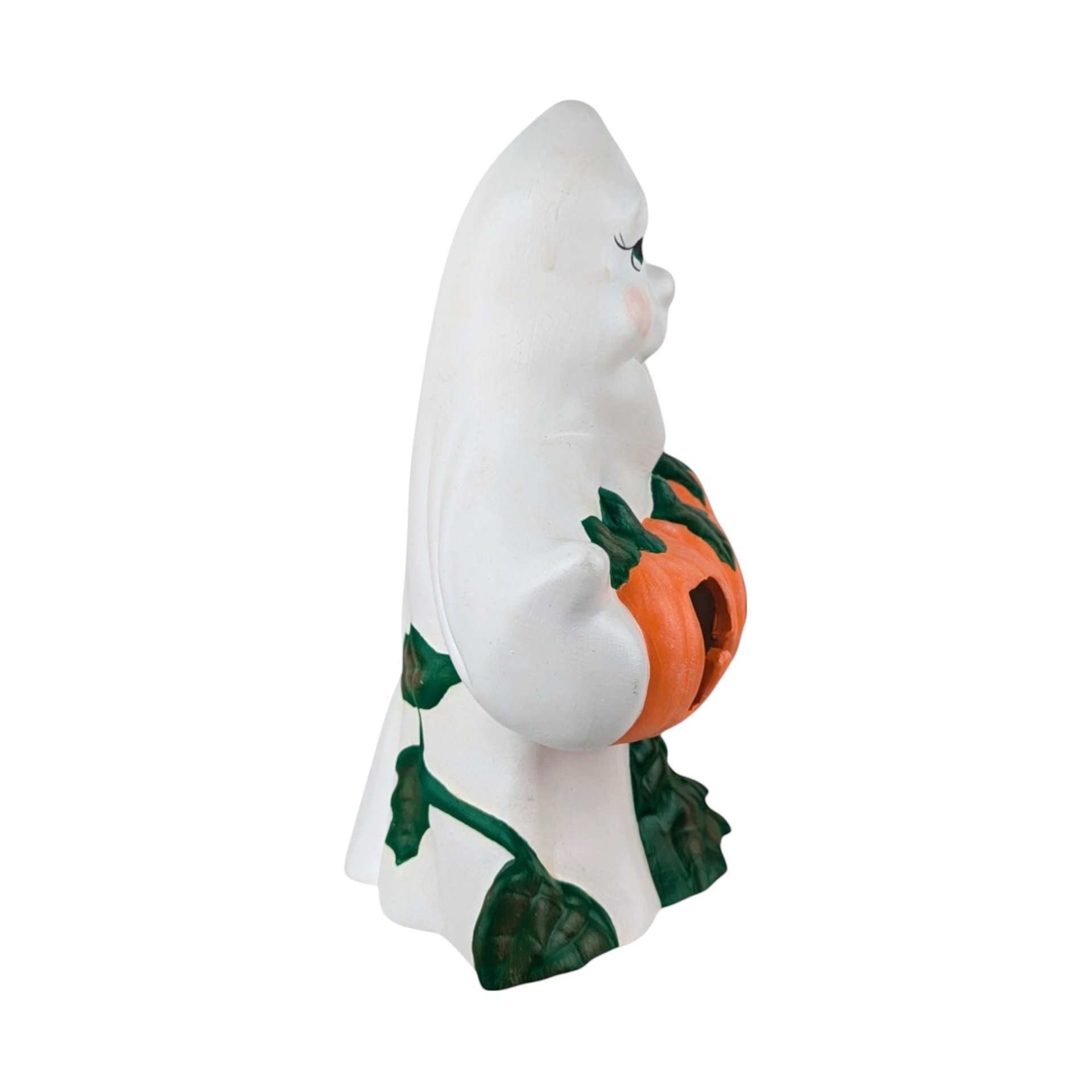 Vintage Ceramic Ghost Holding Boo Pumpkins Light
