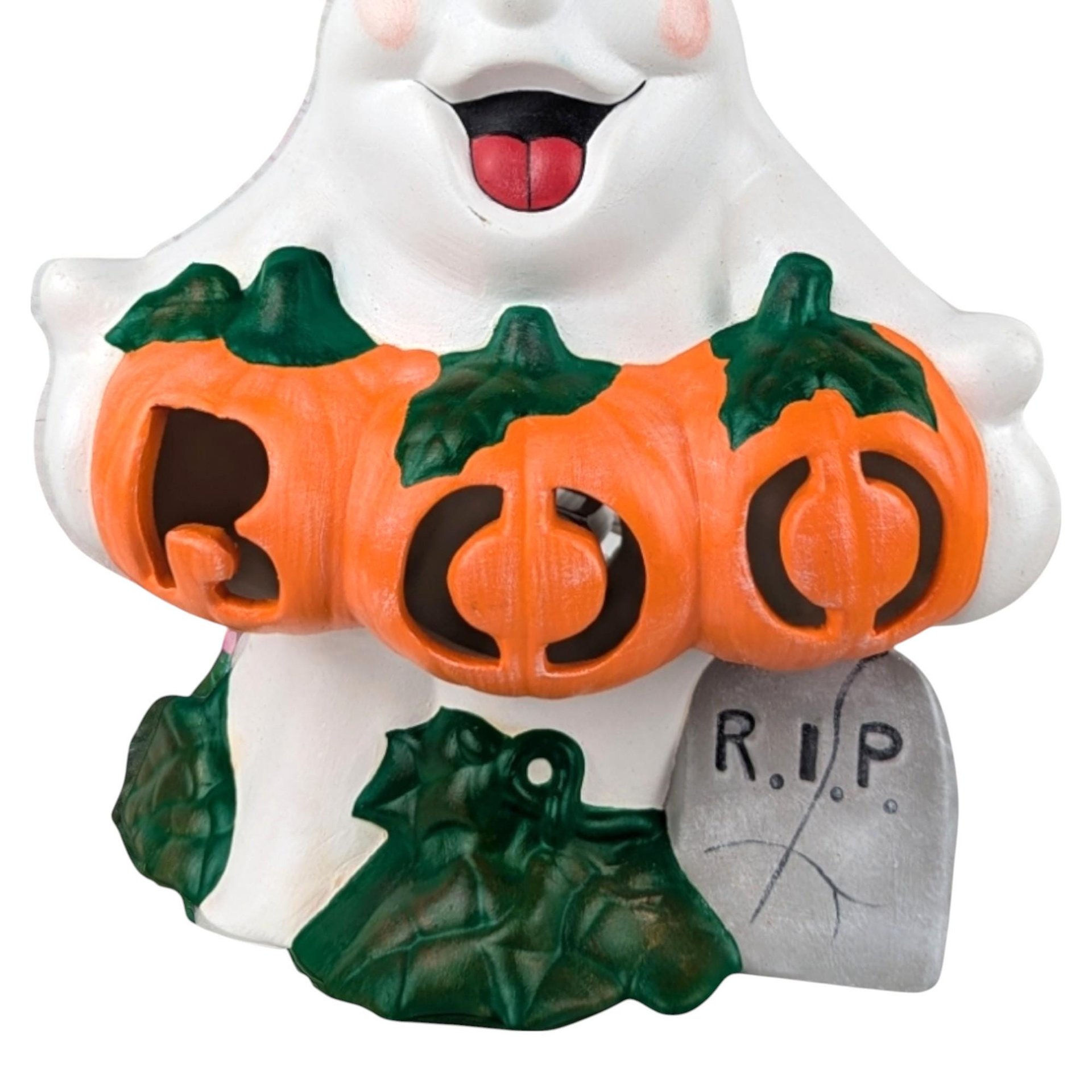 Vintage Ceramic Ghost Holding Boo Pumpkins Light