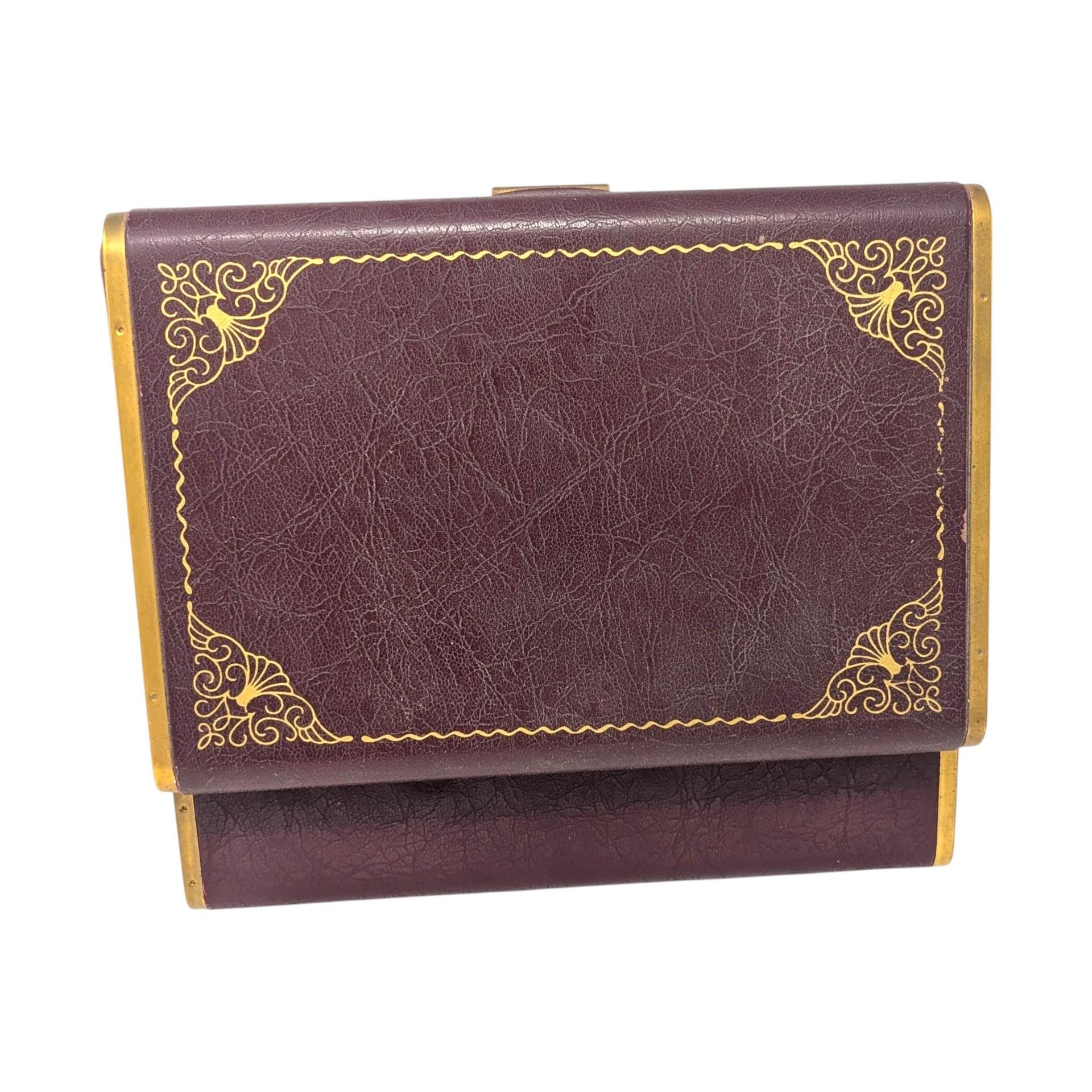 Vintage Maroon and Gold Jewelry Box