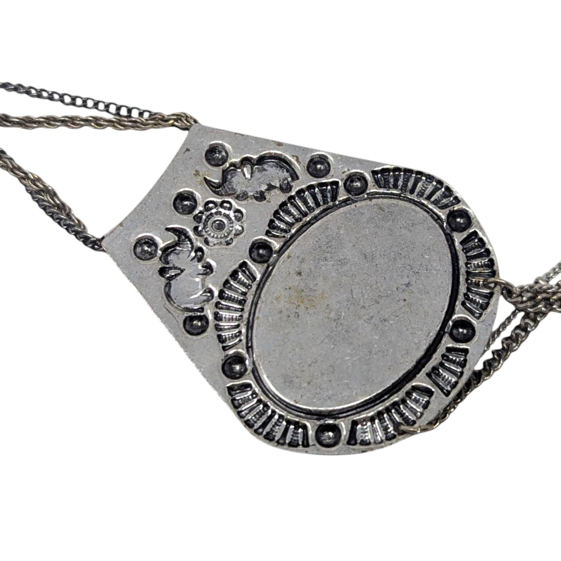 Vintage Silver Tone Statement Pendant Necklace