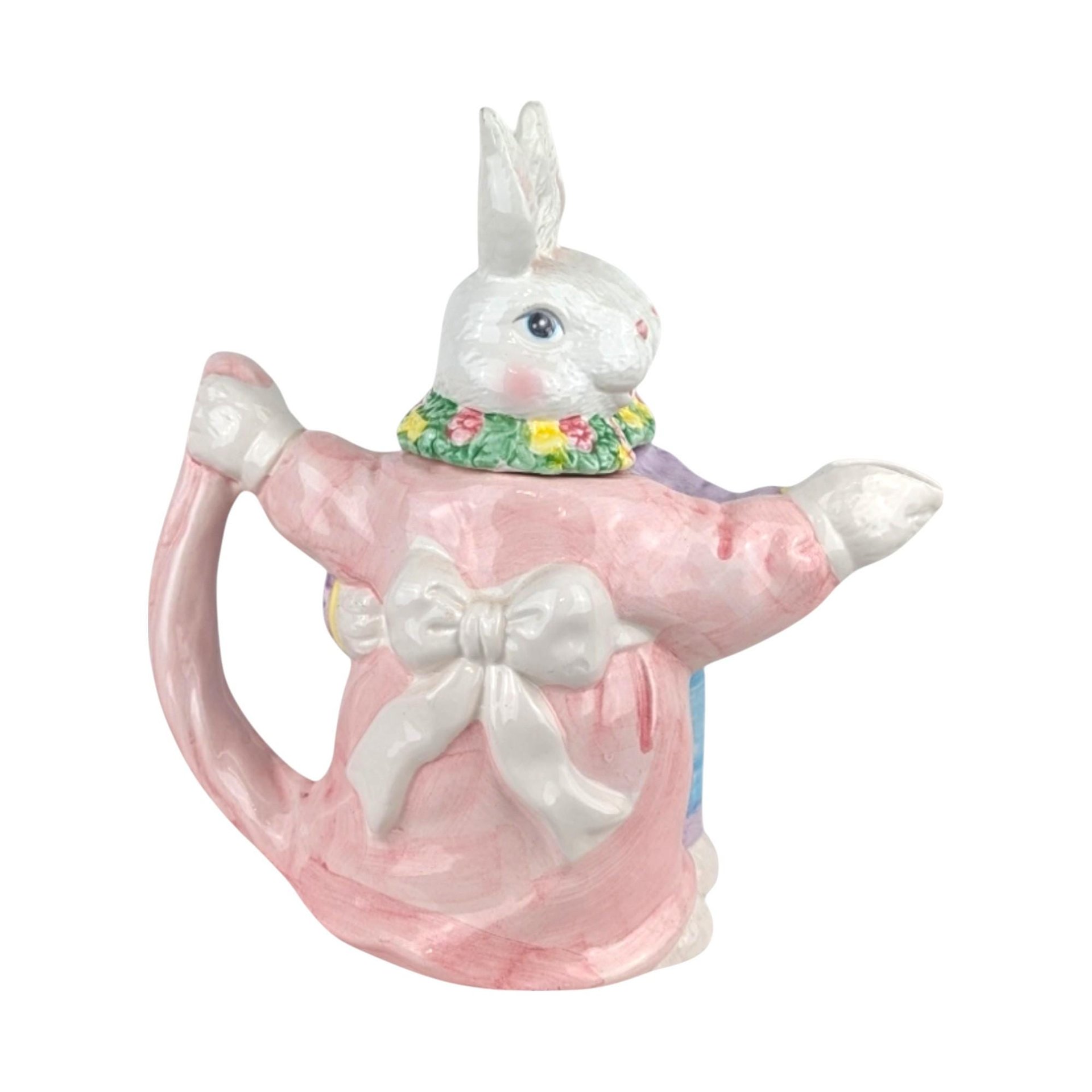 Vintage Whimsical Dancing Rabbits Ceramic Teapot
