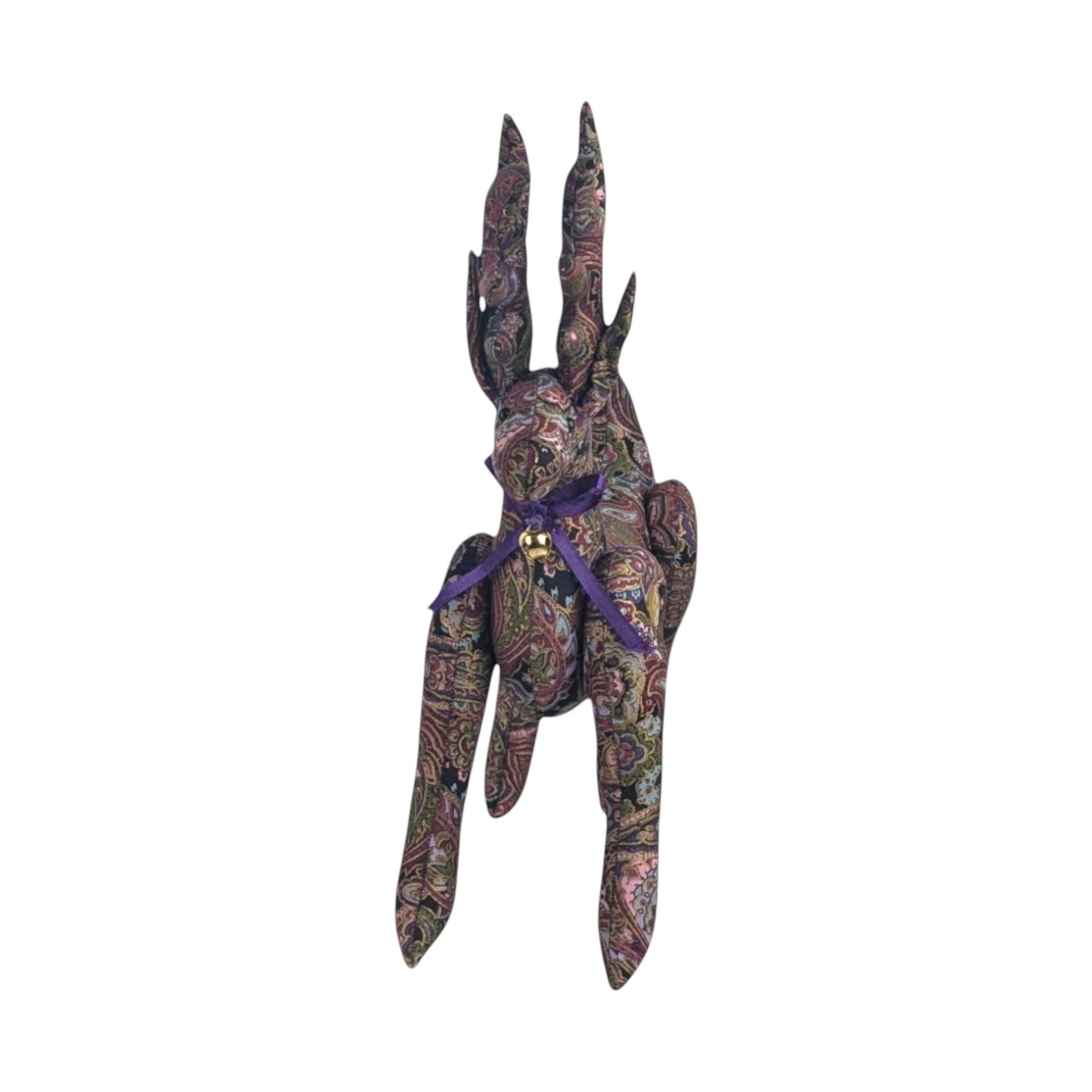 Vintage Paisley Plush Reindeer Figure – Boho Button Jointed Fabric Deer