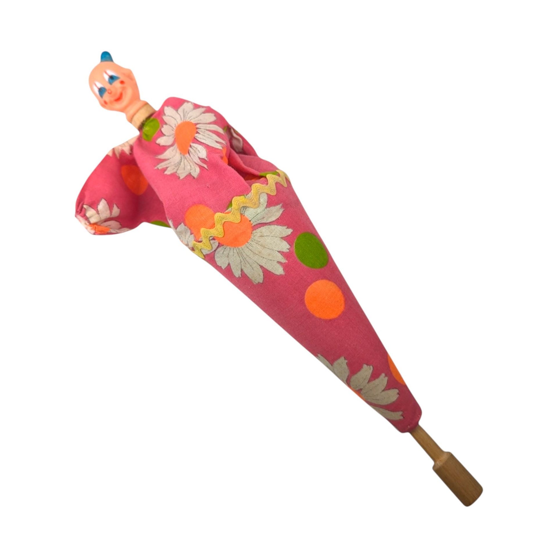 Vintage Pink Daisy Pop-Up Clown Cone Puppet