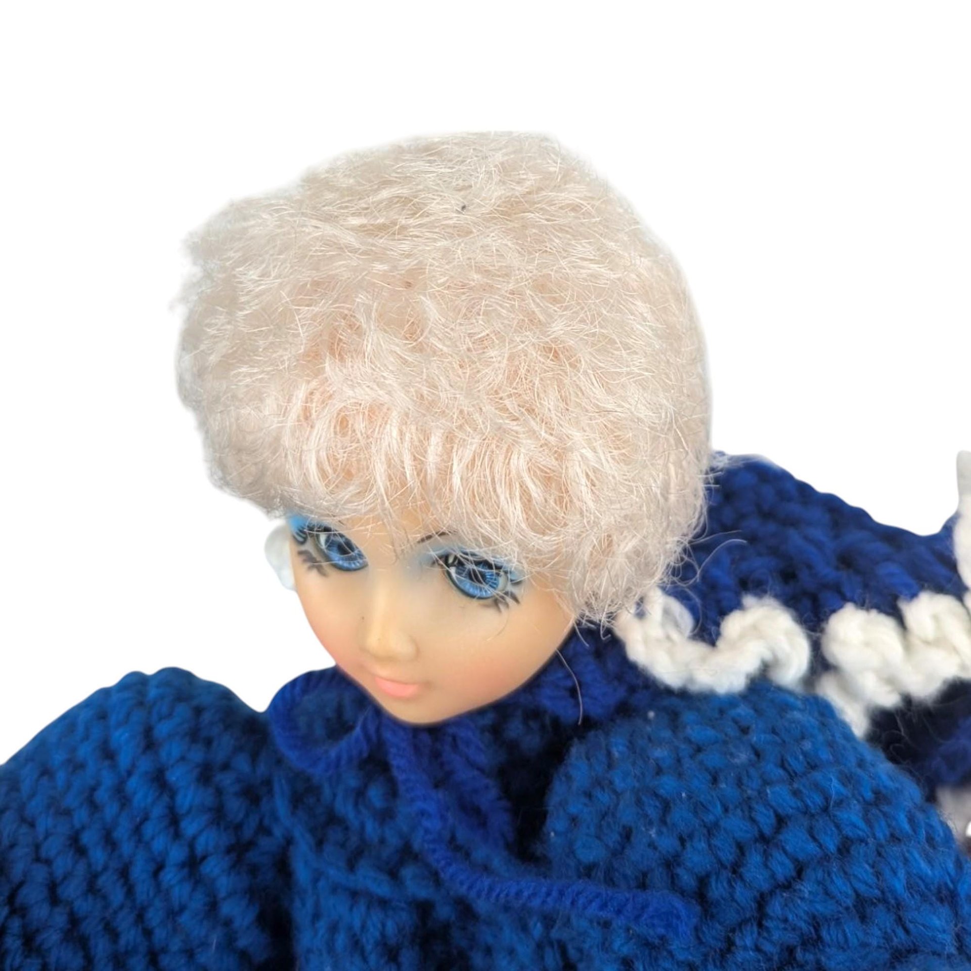 1970s Crochet Bed Doll in Blue