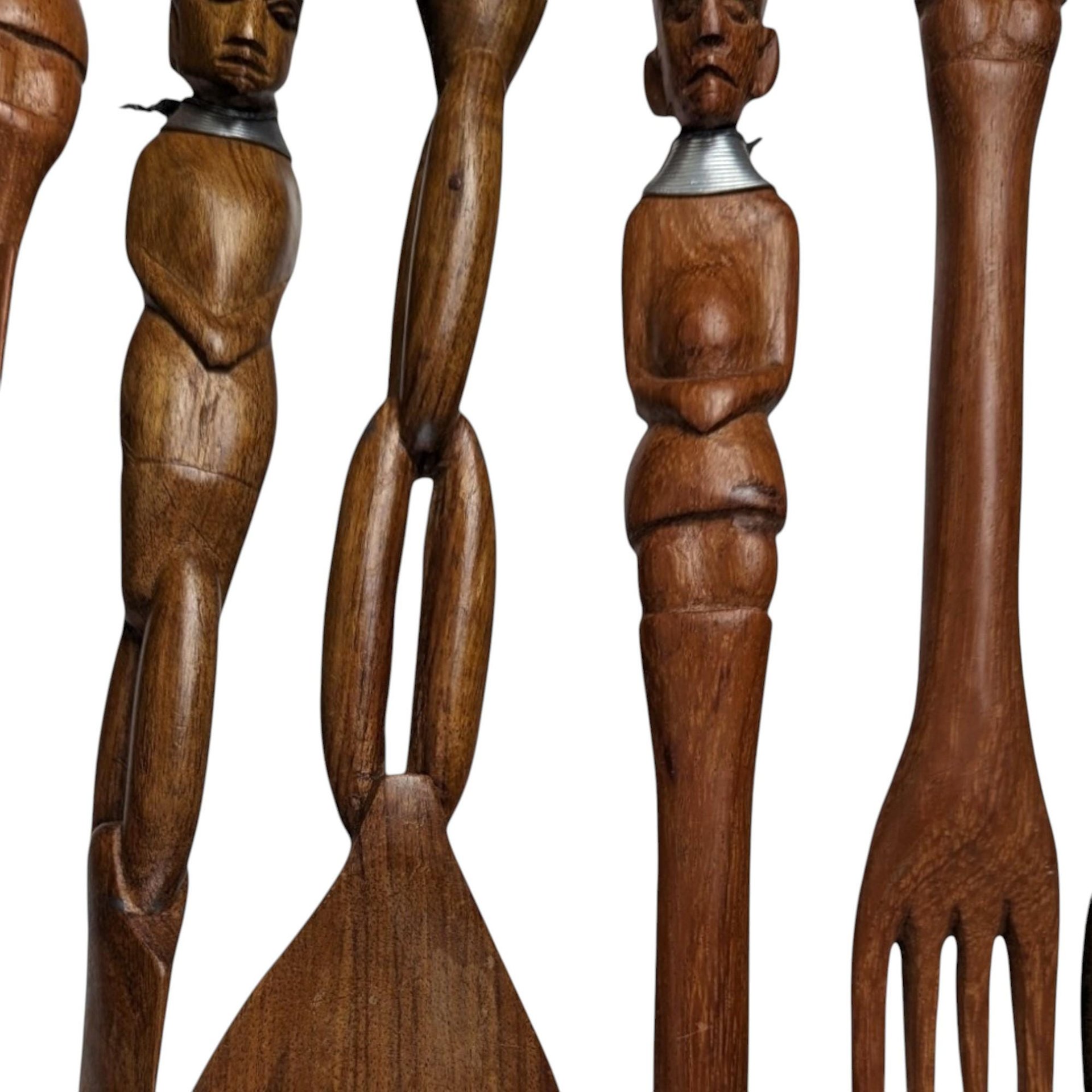 Vintage Hand Carved African Tribal Wooden Utensil Set