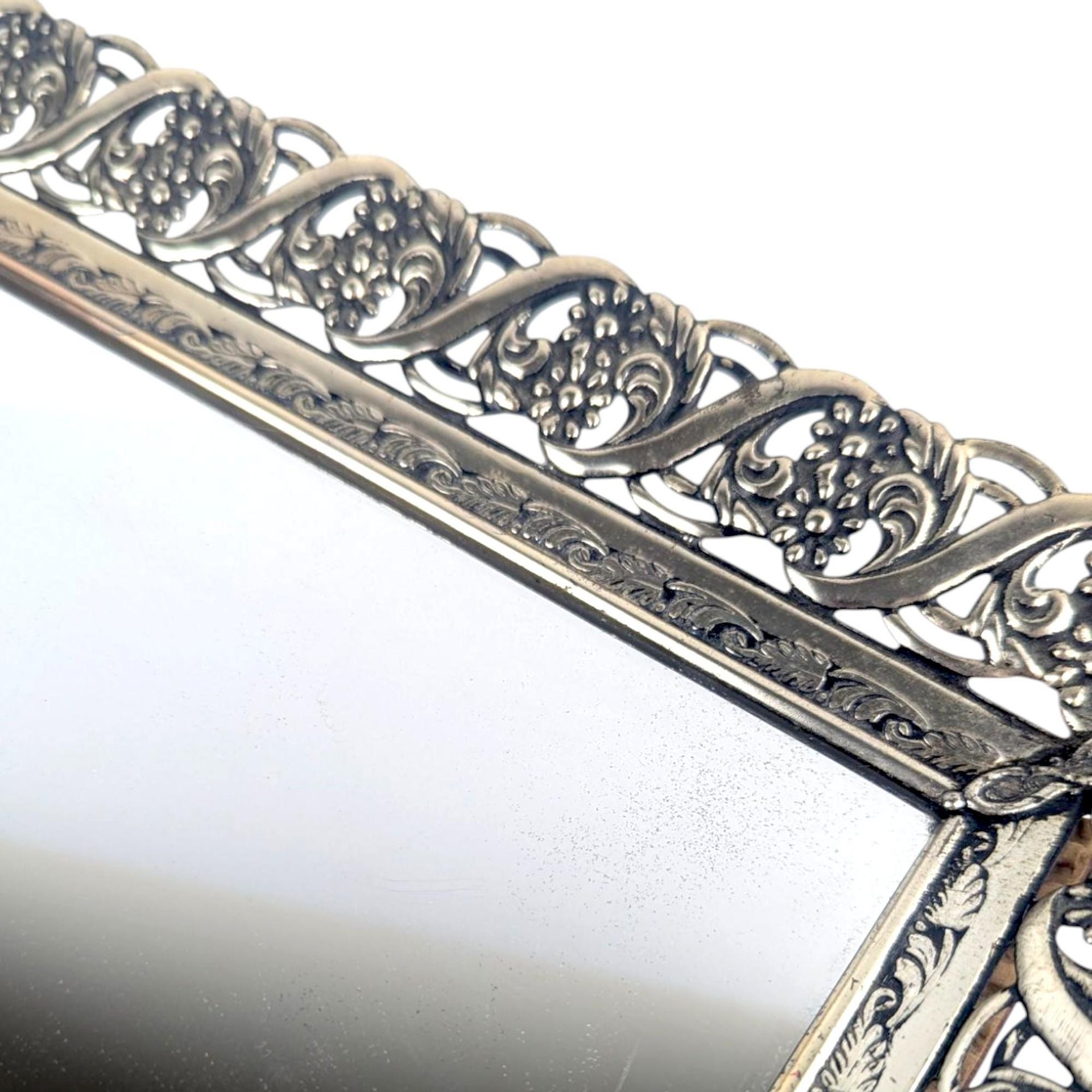 Vintage 15" Ornate Silver Tone Filigree Mirror Tray