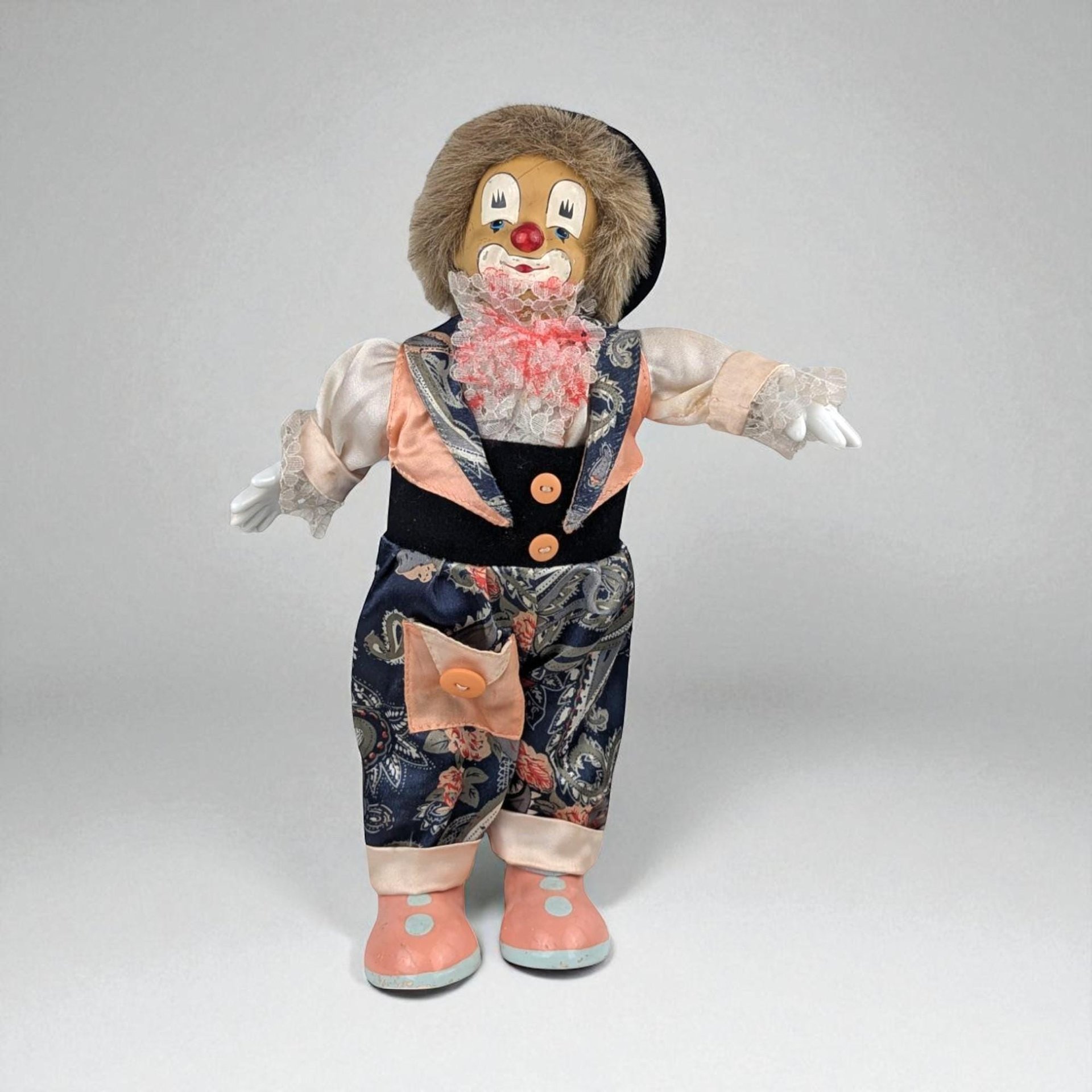 Vintage 12.5" Porcelain Paisley Music Box Clown