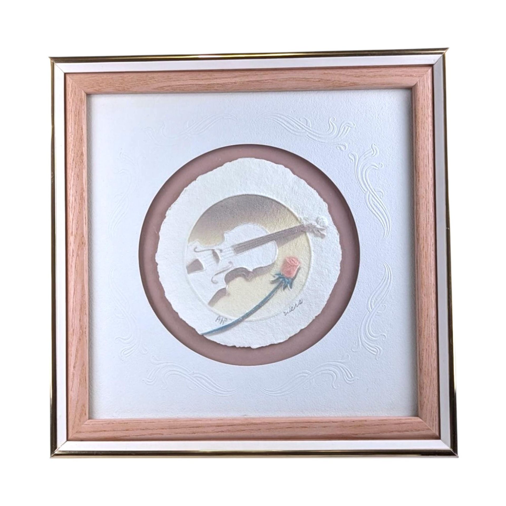 Vintage Wess 'Violin with Rose' Airbrushed Paper Art