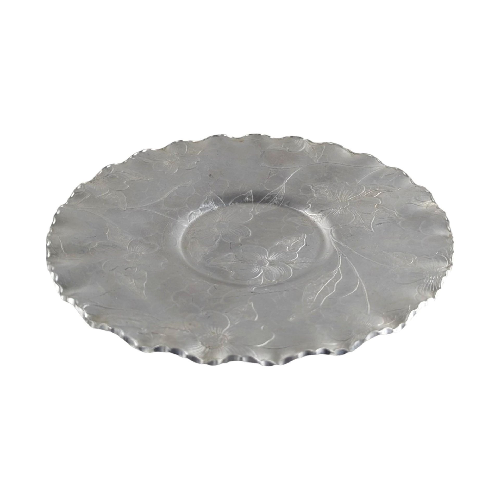 Vintage Hammered Aluminum Floral Basket and Plate