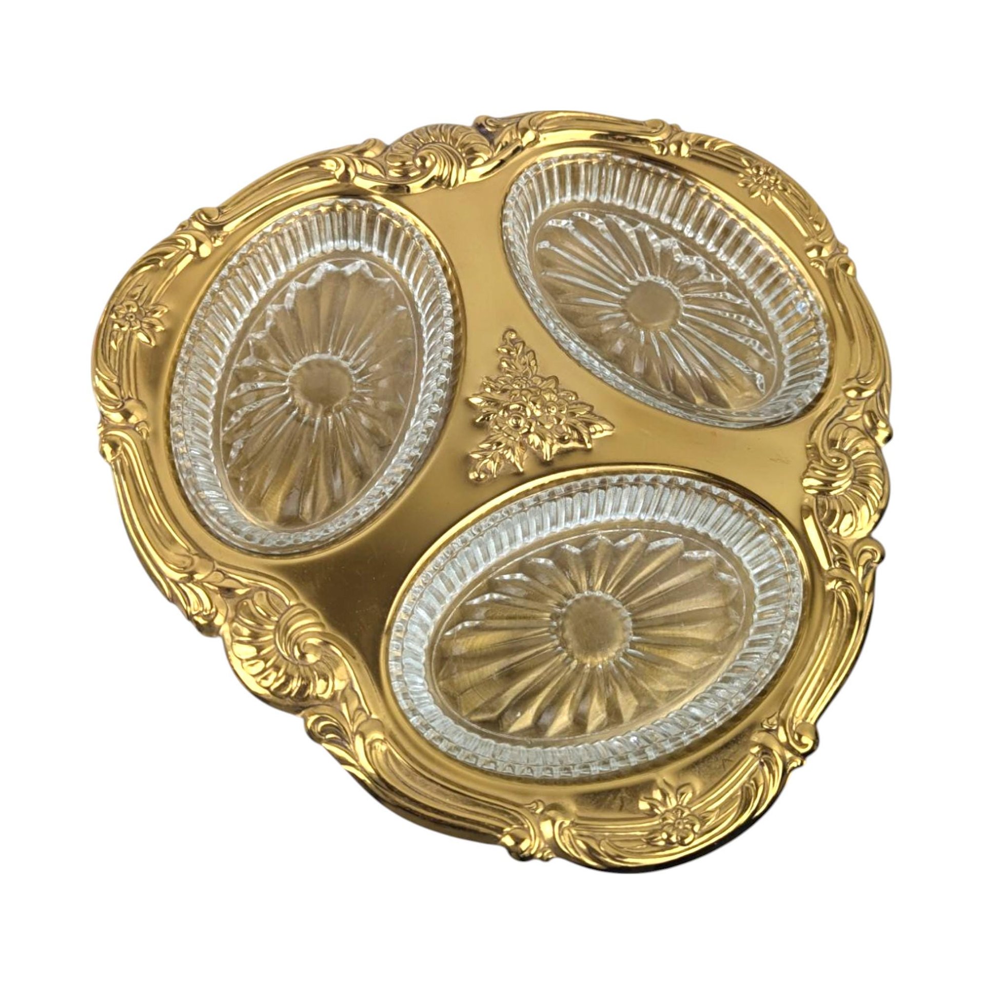 Vintage Copper Craft Guild Glass & Metal Serving Tray