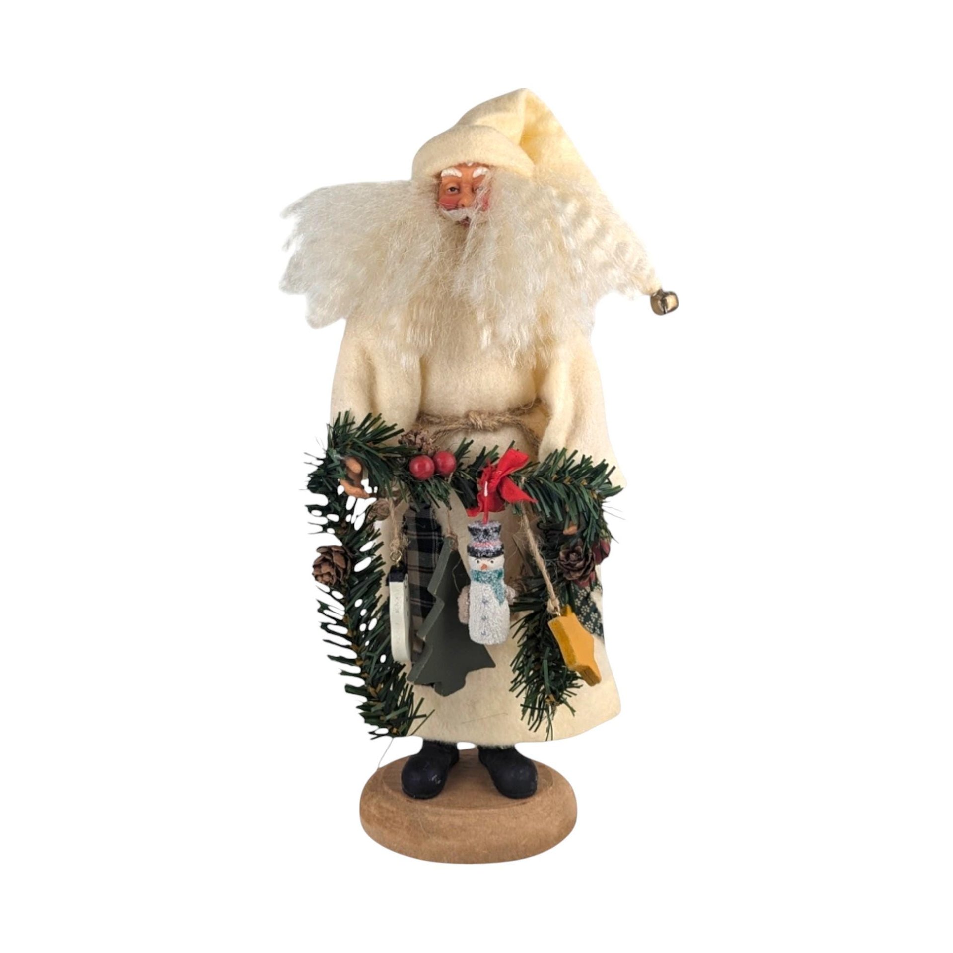 Vintage Cream-Clothed Woodland Santa Figure