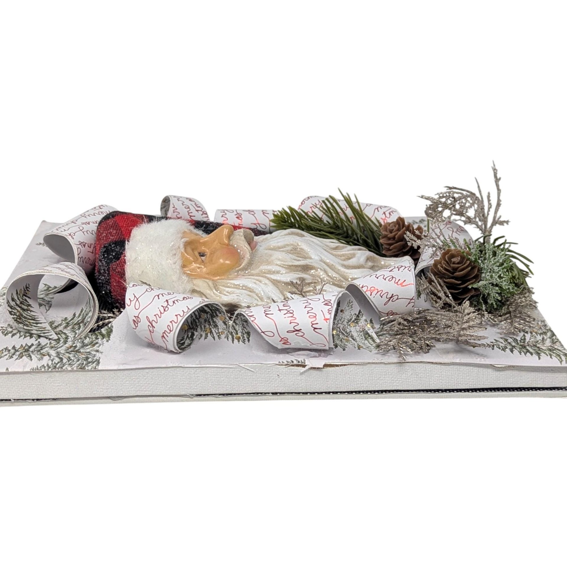 Vintage Handmade Mixed Media Santa Wall Canvas