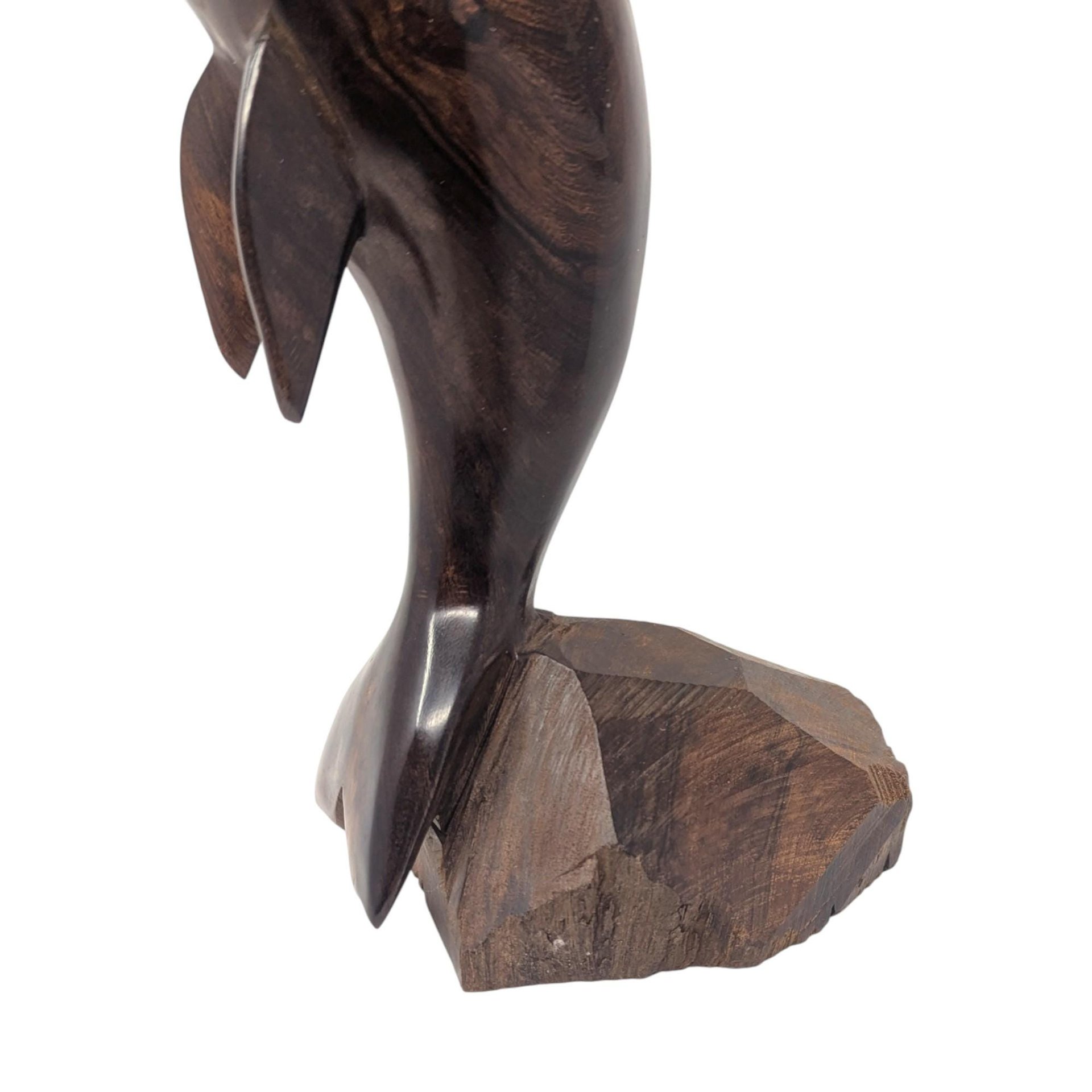 1970s Hand Carved Desert Ironwood Dolphin Sculpture on Natural Base