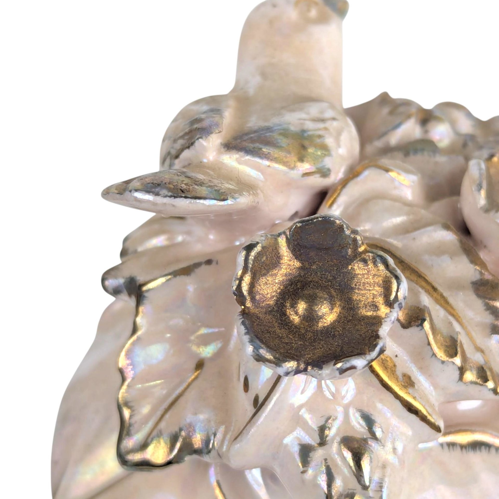 Vintage Pink Iridescent Ceramic Bird and Grape Compote