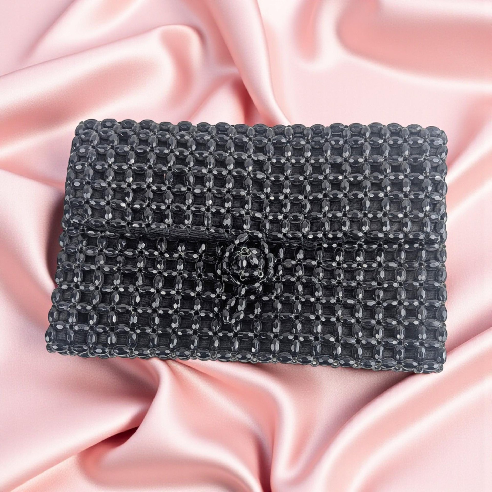 Vintage Barbara Lee Black Beaded Clutch