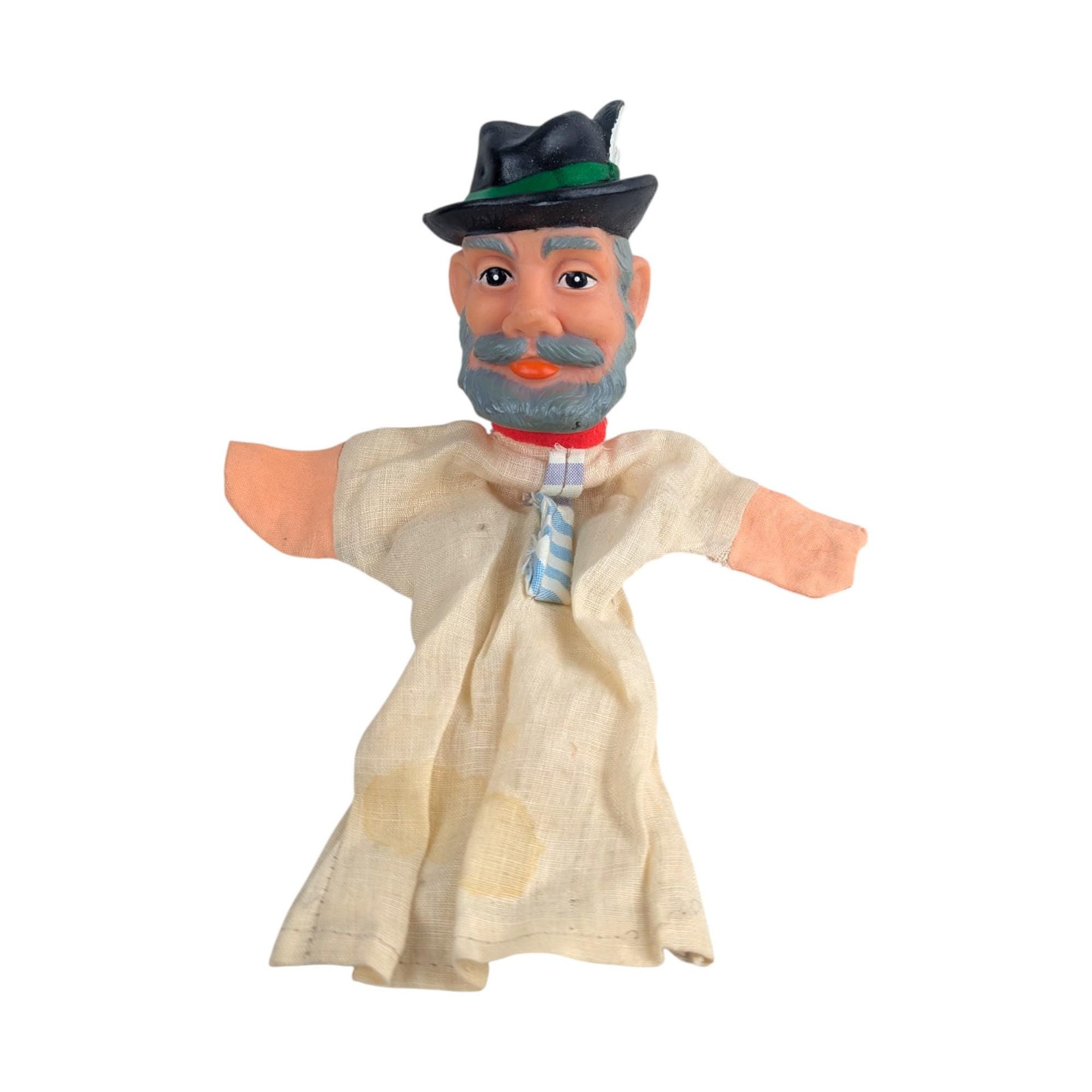 Vintage Woodsman Hand Puppet: Rubber Head German Style Folk Art Toy