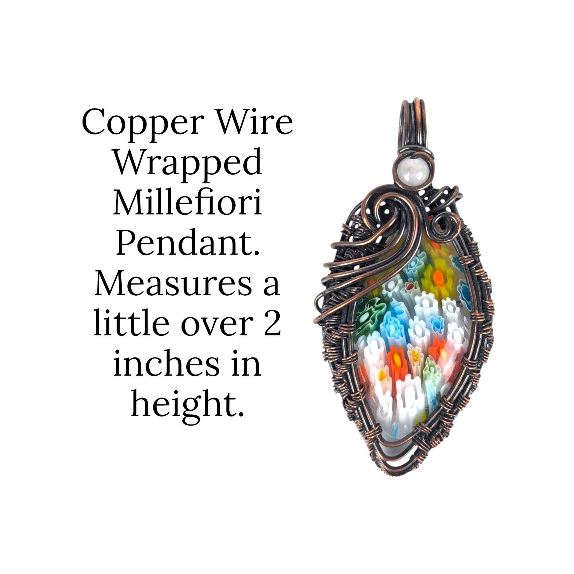 Handmade Copper Wire Wrapped Millefiori Pendant