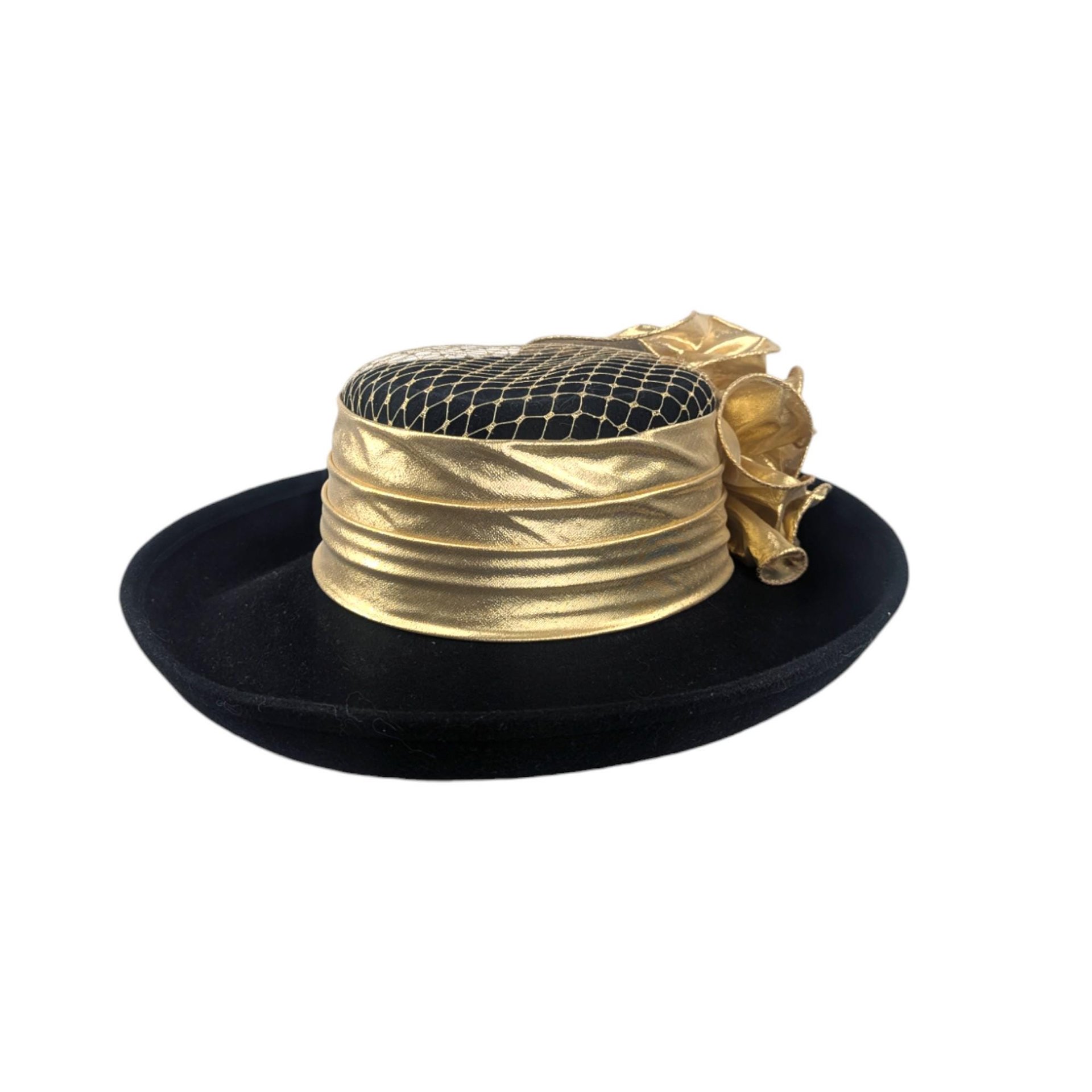 Vintage Sonni San Francisco Black and Gold Wool Ladies Hat