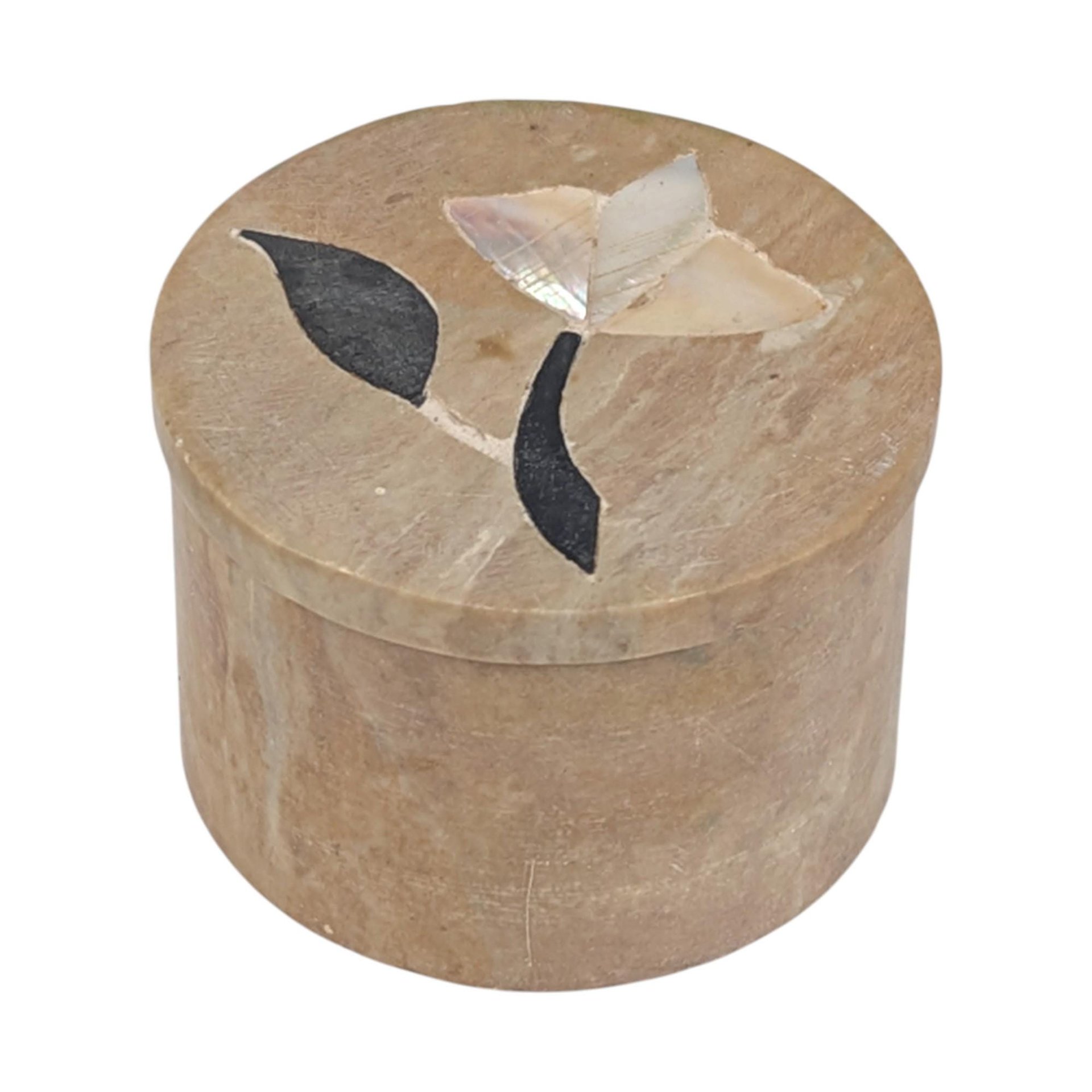 Vintage India Stone Trinket Box with Inlay Flower