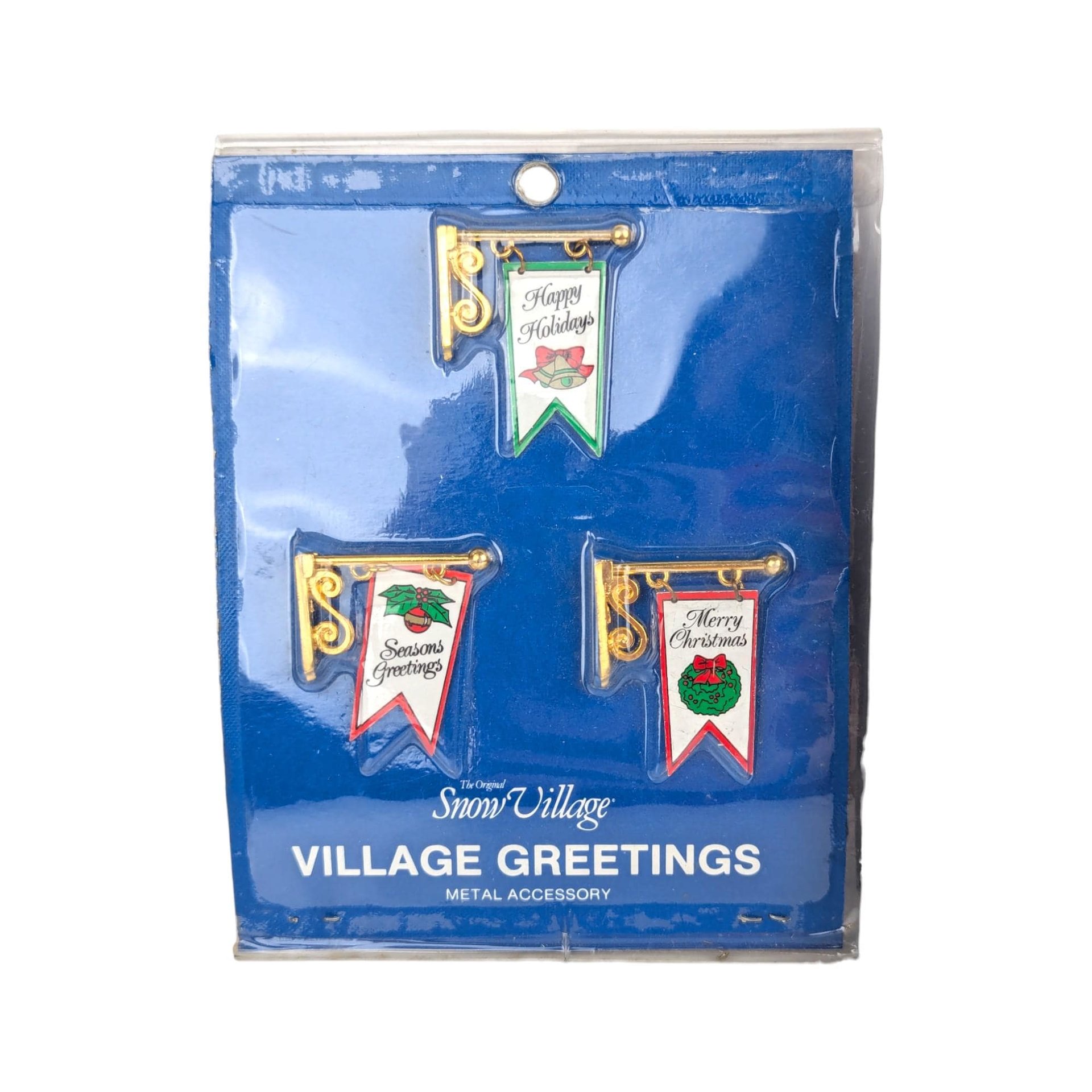 Vintage Dept 56 Snow Village Greetings Metal Signs Set