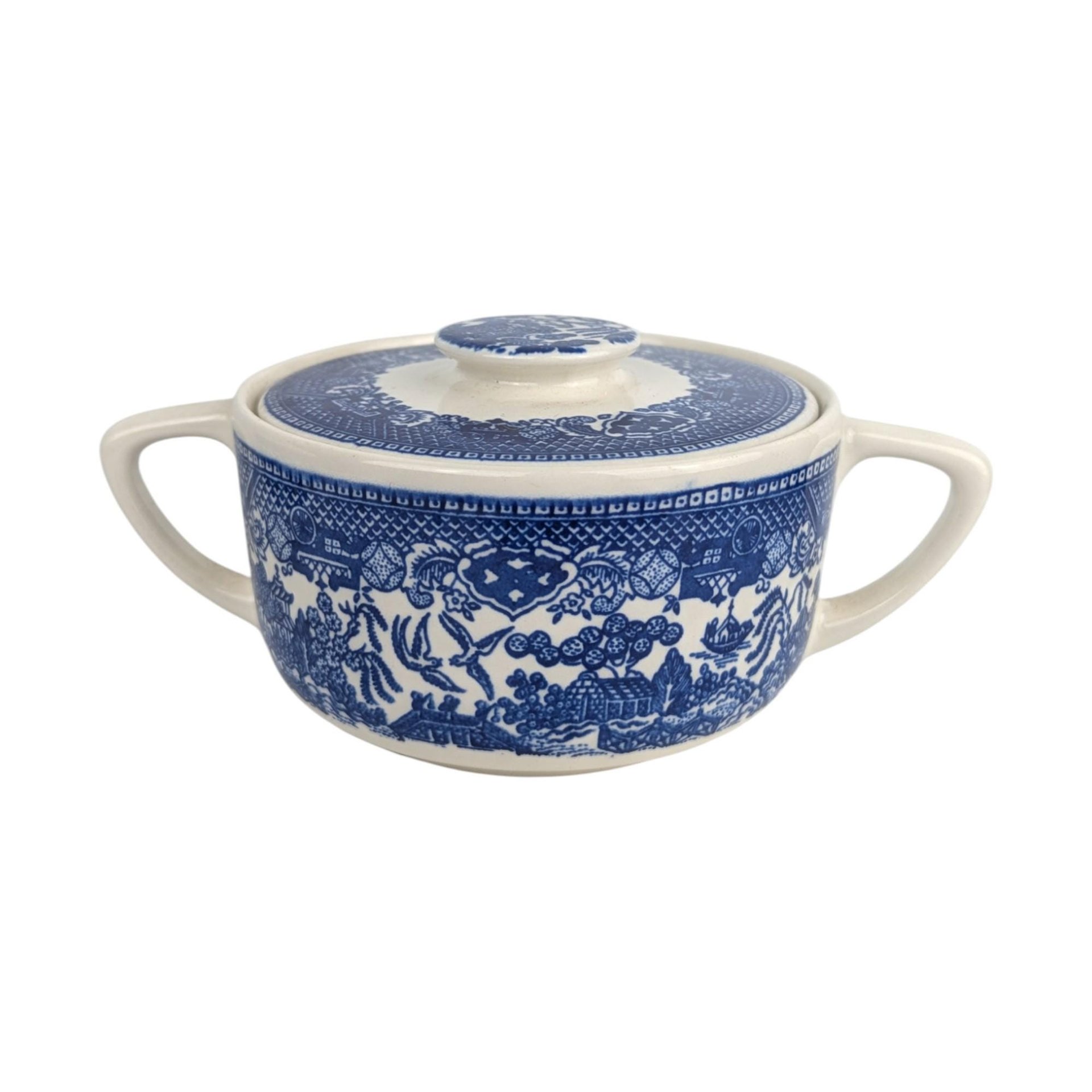 Vintage Royal Blue Willow Ceramic Cream and Sugar Set