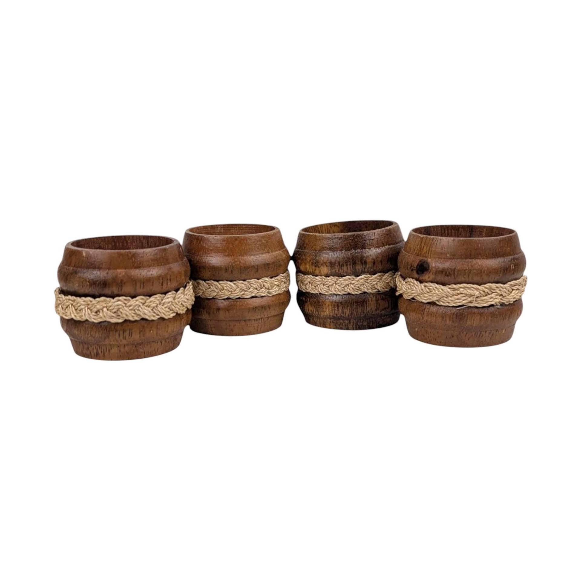 Set of 4 Vintage Handcrafted Wooden Napkin Rings (Philippines)