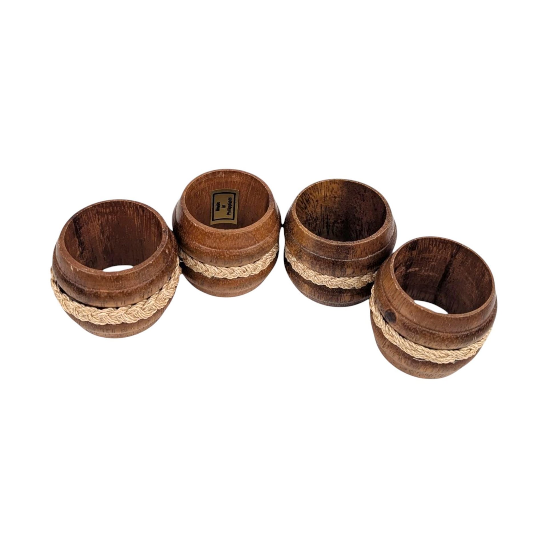 Set of 4 Vintage Handcrafted Wooden Napkin Rings (Philippines)