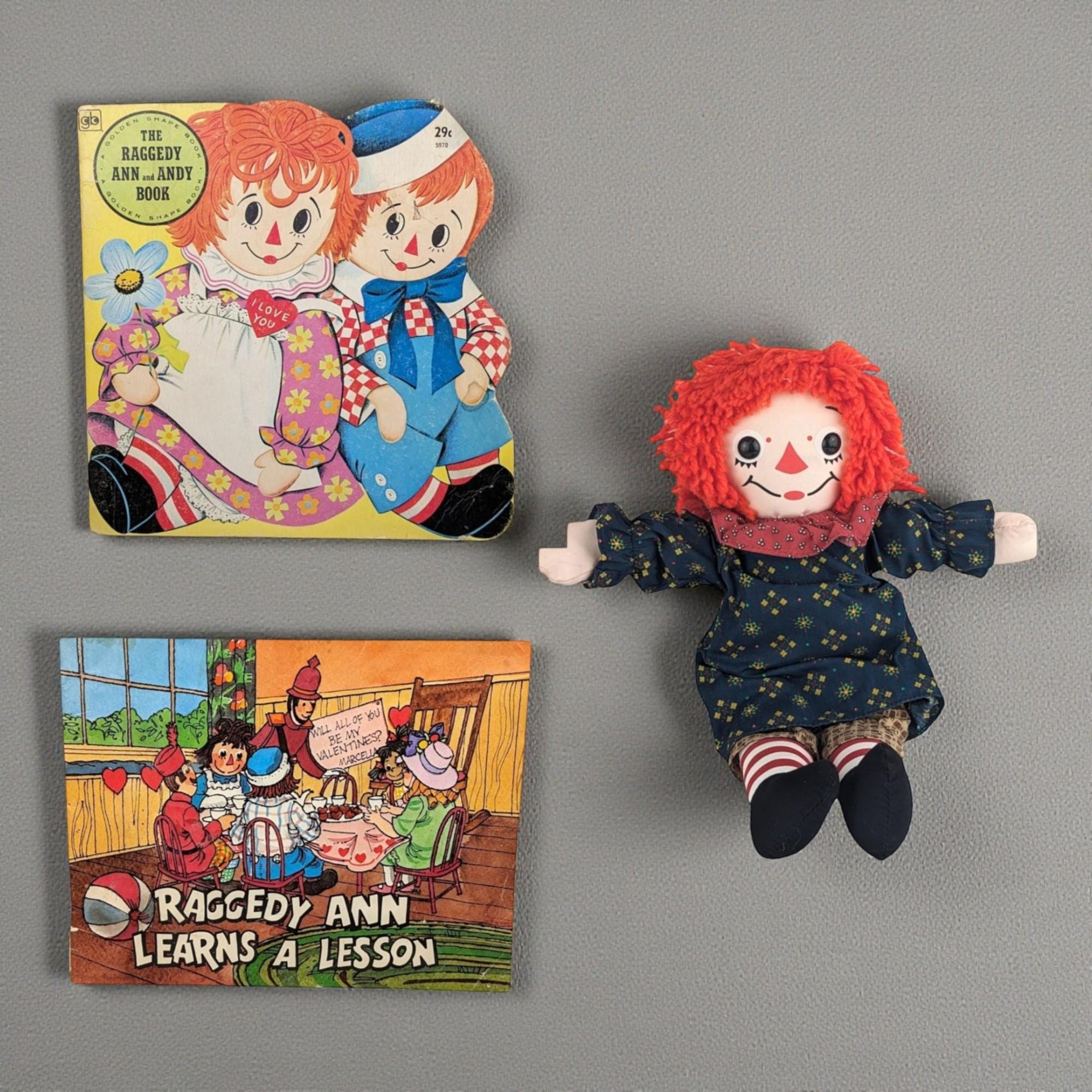 Vintage Raggedy Ann Book and Plush Doll Lot