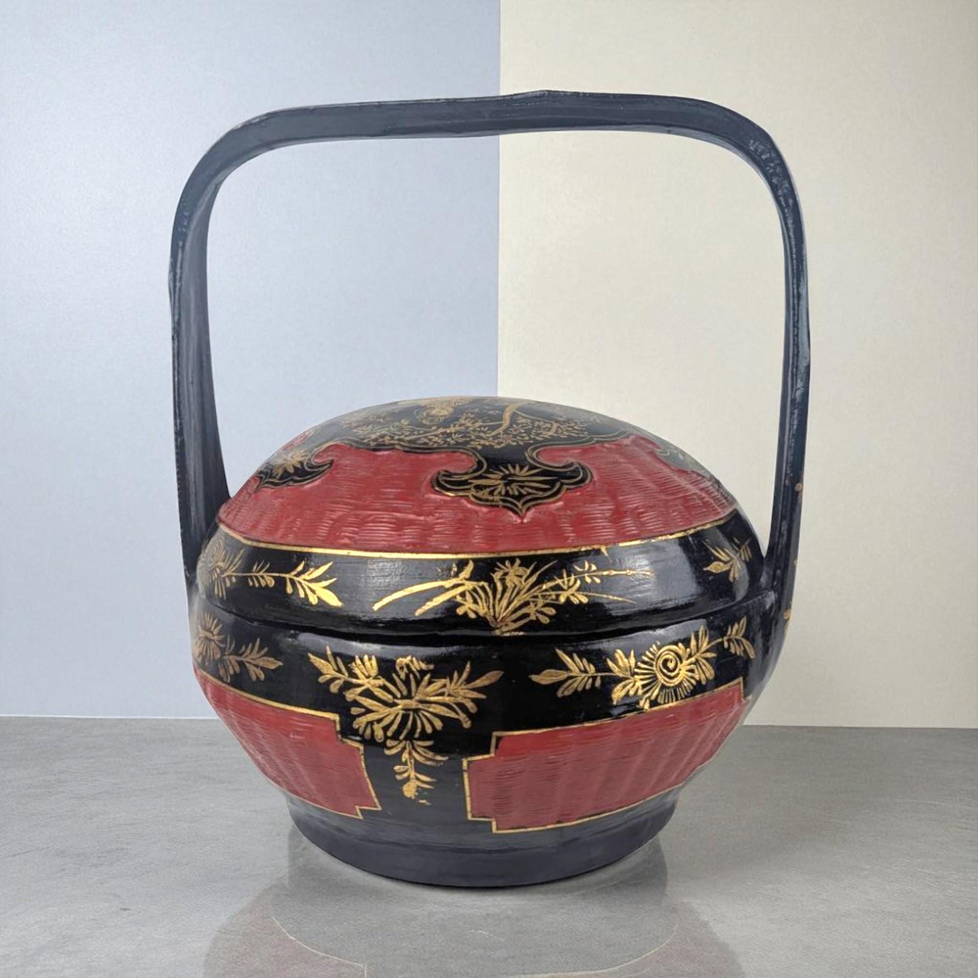 Vintage Chinese Hand Painted Bamboo Wedding Basket