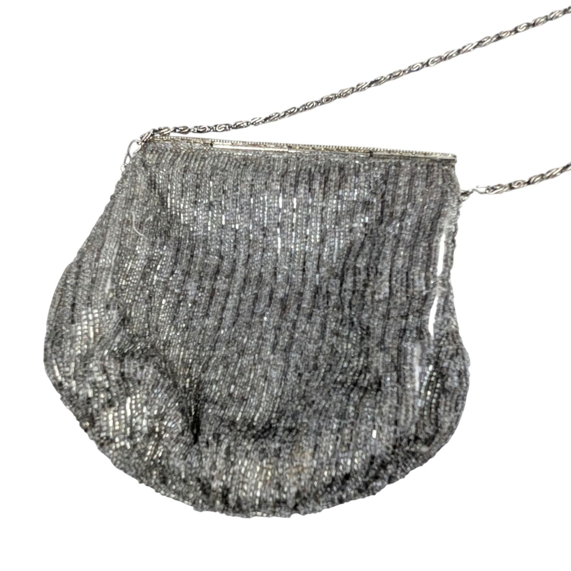 Vintage La Regale Silver Beaded Evening Purse