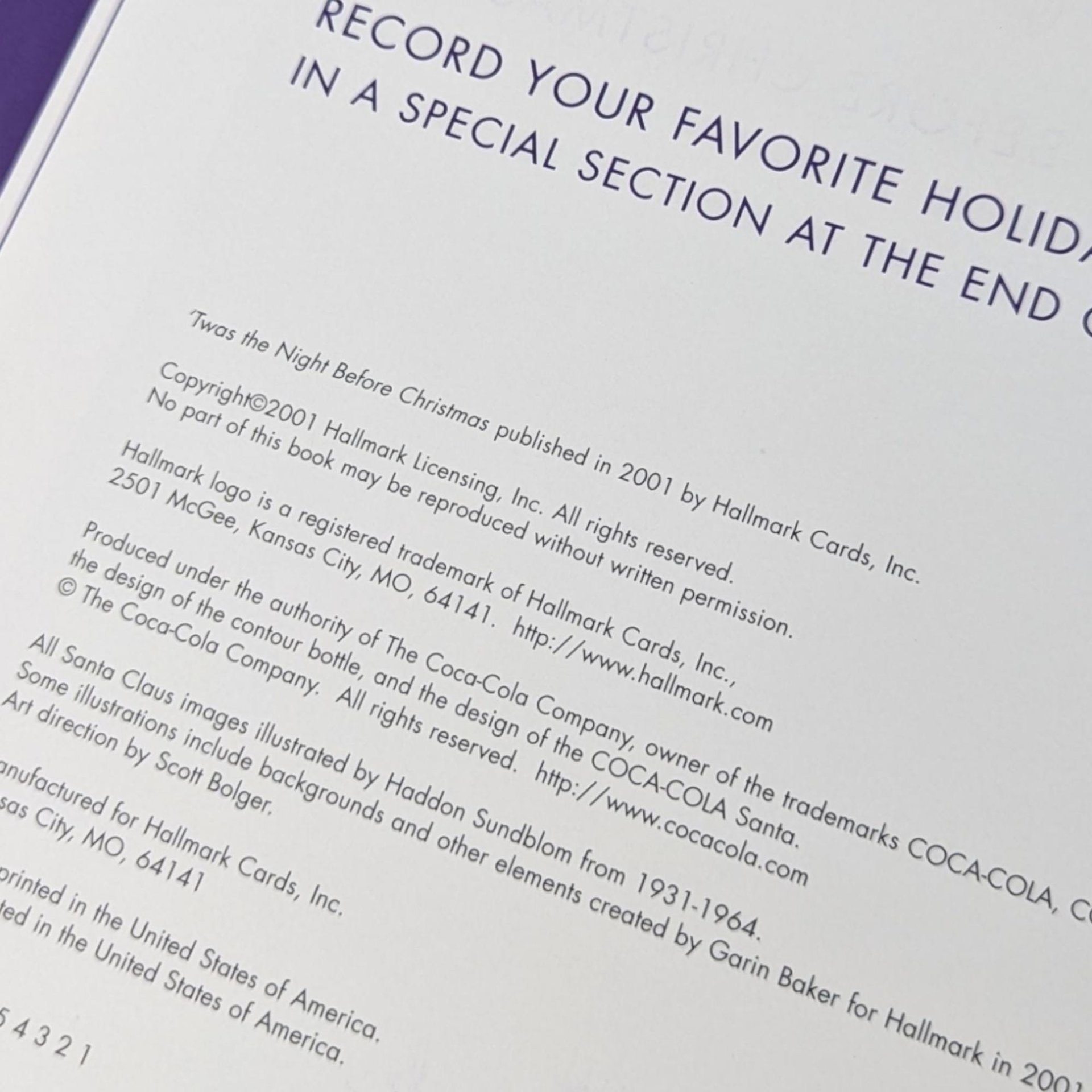 2001 'Twas the Night Before Christmas Coca-Cola Santa Tribute